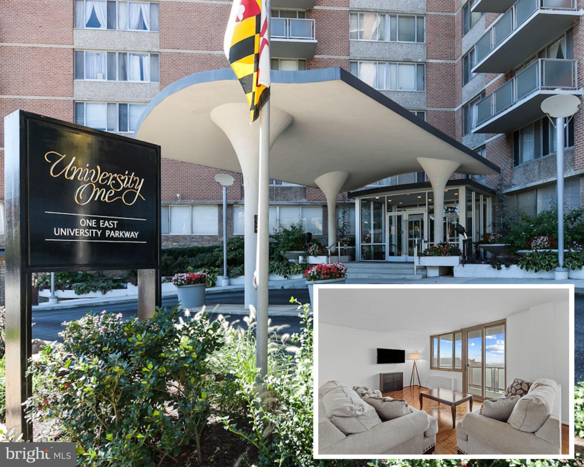 Get ready to swoon over the breathtaking panoramic views from this fully renovated 2BR/2BA corner unit!  Enjoy cooking in your updated kitchen, boasting SS appliances, new cabinetry, countertops, & backsplash. Gorgeous wood floors throughout, walk out balcony, & flooded w/ natural light. Spacious walk-in closet, updated bathroom sinks, fixtures, & toilets.  **Condo fee includes heating, cooling, electric, & water** Garage parking is available for rent. Just steps from JHU shuttle & 24hour secure building.
