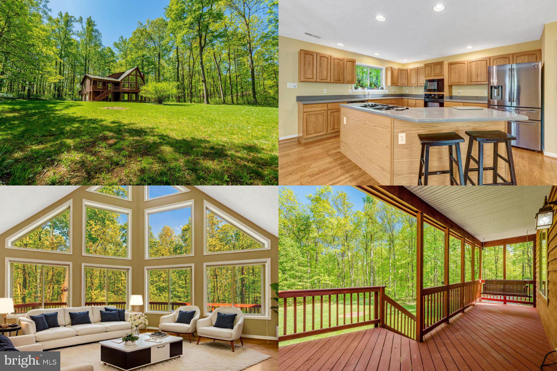 Peaceful Chalet Retreat on 3+ Acres

Enjoy quiet country living on over 3 acres with this charming chalet, tucked away down a private paved driveway. With over 3,100 finished square feet and a wraparound porch, this home offers both space and serenity.

The main level features a dramatic 2-story Great Room with floor-to-ceiling windows and a cozy wood-burning fireplace—perfect for those cooler nights. The gourmet eat-in kitchen is a chef’s dream, complete with a gas cooktop, abundant cabinet space, and a generous layout that flows into the formal dining area and family room, making it ideal for gatherings.

Two bedrooms and a full bath are located on the main level, while the upper level is dedicated to the spacious Primary Suite. Overlooking the Great Room, the suite includes vaulted ceilings, a walk-in closet, and an ensuite bath with a soaking tub and walk-in shower.

The finished lower level adds even more living space, featuring a large recreation room with a second wood-burning fireplace, a fourth bedroom, full bath, and walkout access to the backyard.

Outside, enjoy two storage sheds—one with electric, ideal for a workshop. A full-house generator adds peace of mind, and the leased propane tank helps with efficiency. Conveniently located with an easy commute and state-maintained roads, this peaceful retreat blends privacy with practicality.

Being sold As-Is—a wonderful opportunity to make this unique property your own!

** Accepting Back up Offers**