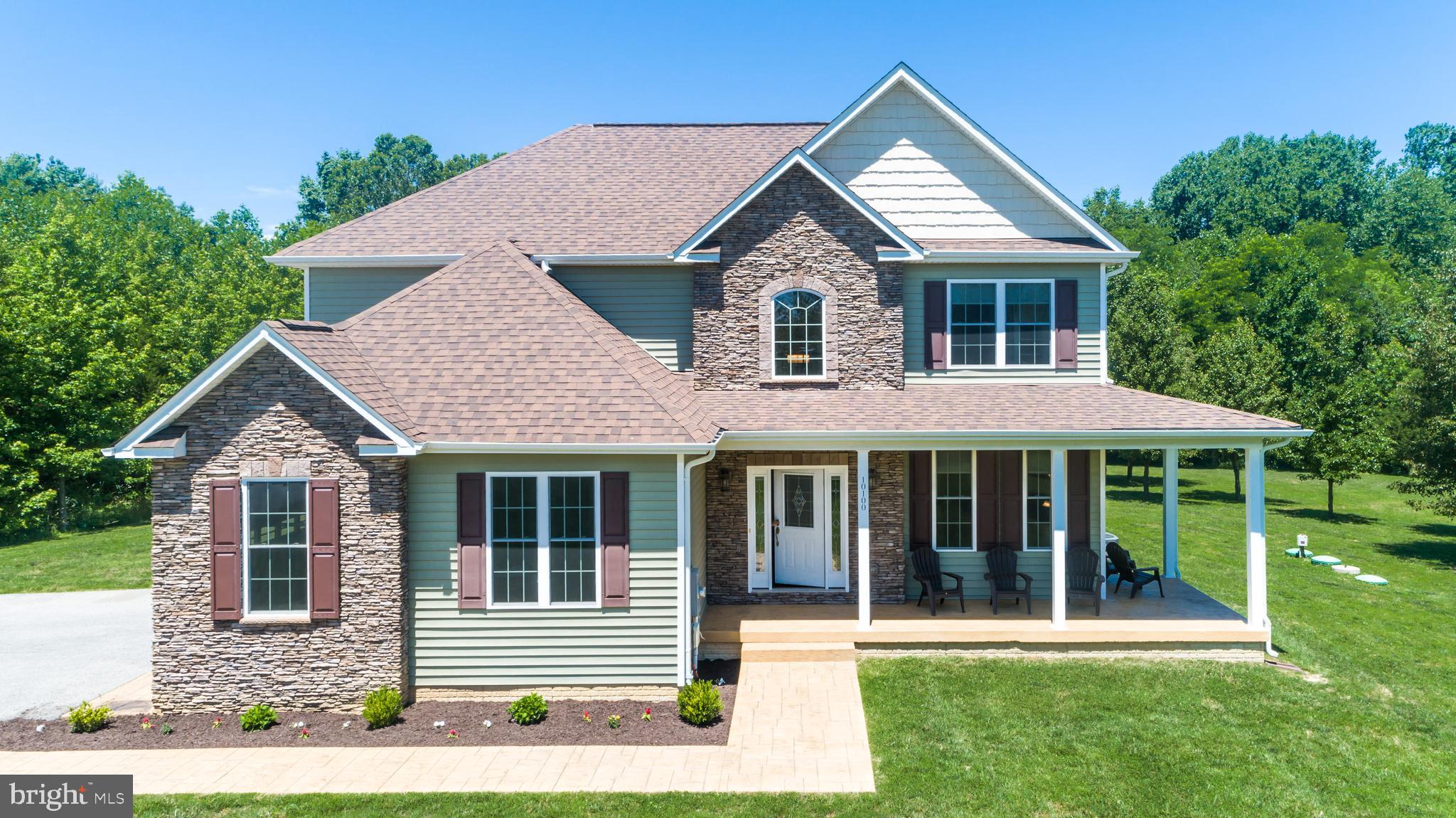 Just like new! Beautiful custom built home only 5 years young! 4 bedrooms, 3.5 baths on a fully finished basement. The main level features a beautiful open foyer at the entrance, separate office with french doors, full bath, family room with gas fireplace, kitchen with granite countertops, custom cabinets and stainless steel appliances. Huge kitchen island allows for plenty of seating in addition to the dining area off of kitchen or entertaining area on the deck. Enjoy your morning coffee on the stamped concrete covered wrap around front porch. The upper level has a master bedroom, attached bathroom with tile shower, soaking bath, dual vanities and walk-in closet. Additional 3 bedrooms all have walk-in closets. Full bath in the hall. Convenient upper level laundry. Basement is fully finished with a rec room, kitchenette, a full bath and a flex room. All of this situated on a flat 4 acre lot.  Great location on a quiet street with easy access to Rt. 210 and Rt. 301. Need space for your RV? Large concrete pad next to the driveway is the perfect parking spot. Schedule your showing today!