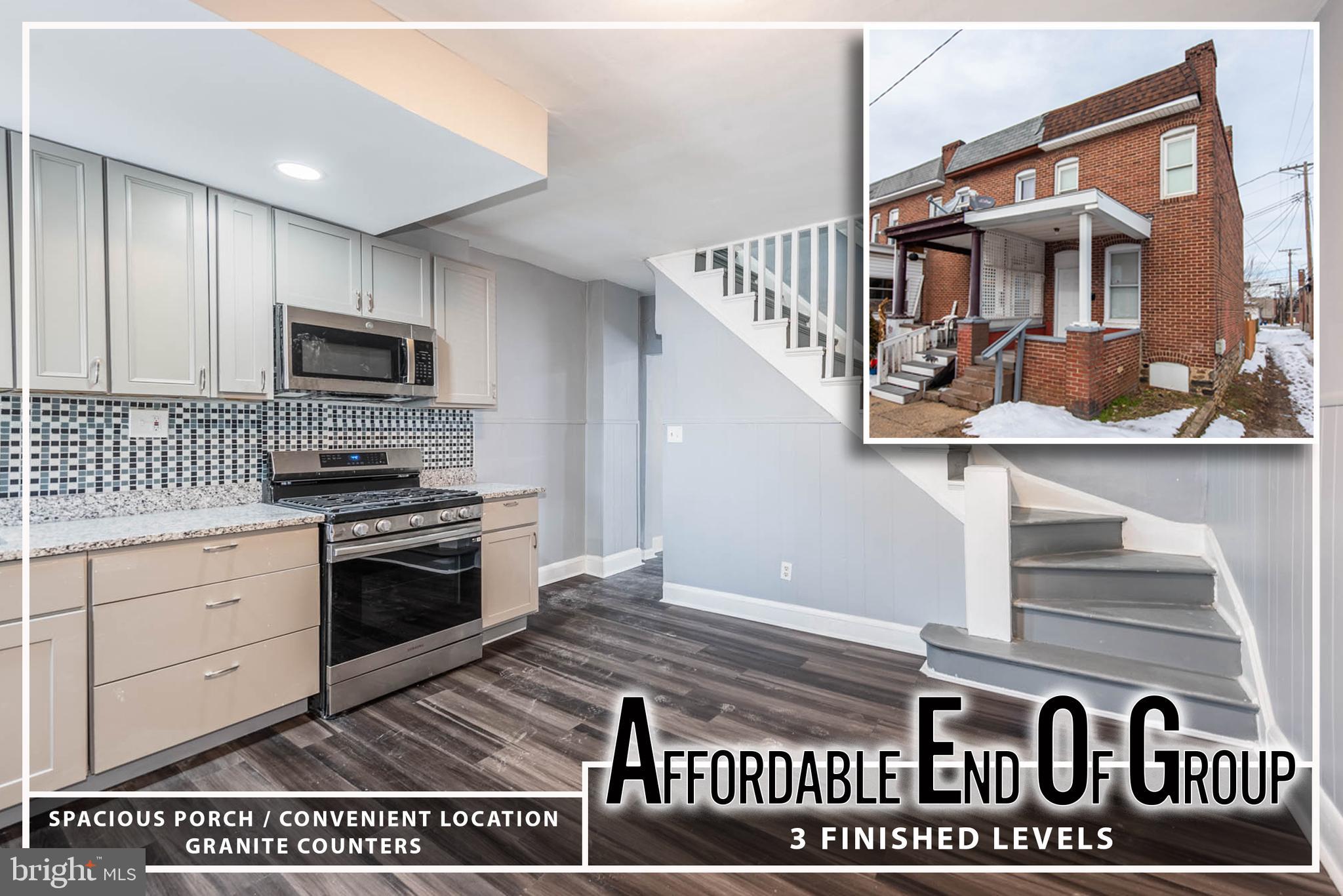 WHY RENT WHEN YOU CAN OWN THIS NEWLY RENOVATED END OF GROUP ROWHOME WITH 3 FINISHED LEVELS!  Features include wood laminate flooring throughout the upper levels, a spacious living room, Chef's kitchen with granite counters, ss appliances, and tile backsplash, upper level with 2 bedrooms and 1 full bath, a finished basement with a 3rd bedroom, full bath, and laundry room, and a spacious rear yard!  A quick commute to major roadways, BWI, and downtown Baltimore!