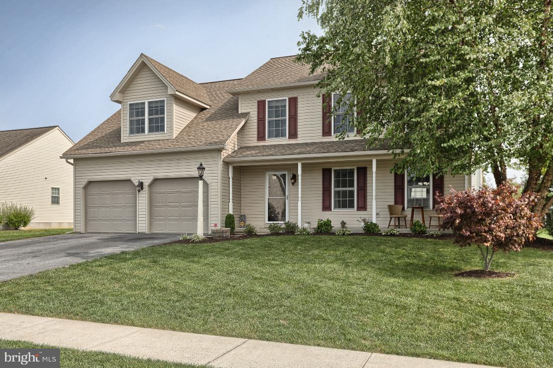 Spacious home in desirable Stone Knoll community, Palmyra. 4BR / 2.5BA, with approx. 2,600 Sq. Ft. of  finished living space. New vinyl plank flooring and carpets throughout. Large primary bedroom suite with sitting area, walk-in closet, and full bath with soaking tub & shower. Finished lower level family room, and plenty of storage. Fenced back yard with stamped concrete patio. No HOA fees.