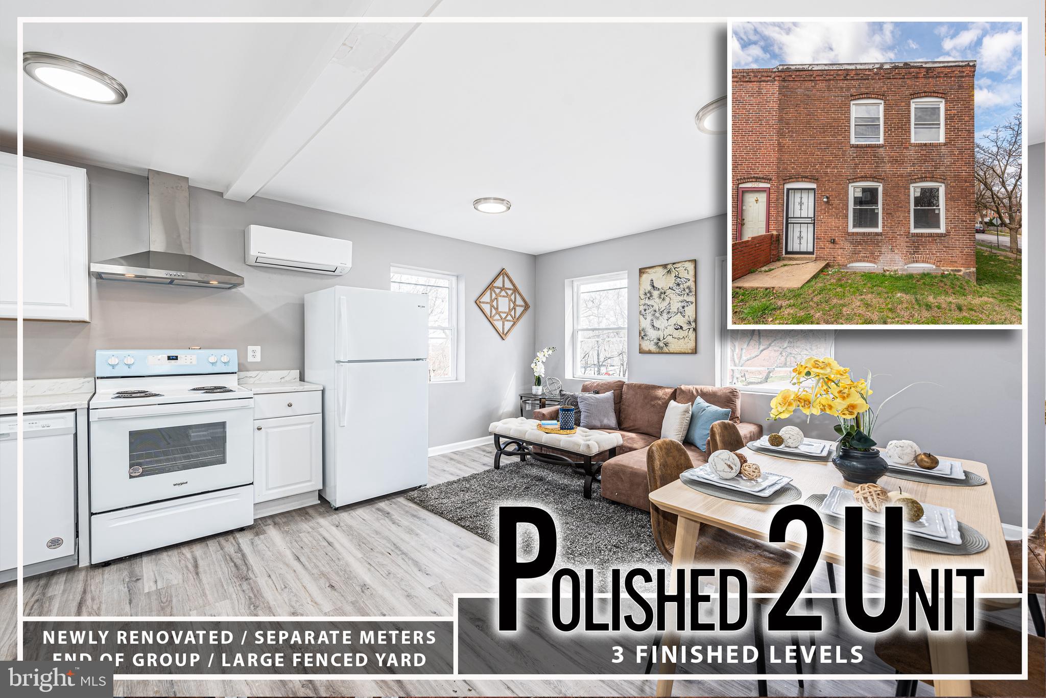 INCREDIBLE INVESTMENT OPPORTUNITY!  UPDATED LEGALLY ZONED 2 UNIT END OF GROUP ROWHOME WITH LARGE YARD!  Perfect opportunity to live in one unit and rent out the other to help pay your mortgage or for an investor looking to add to their rental portfolio.  2nd floor 1 bedroom 1 bath unit with a spacious living room/dining/kitchen area with in-unit laundry, a large bedroom and an updated bath.  The main level/basement unit includes a large living room, separate kitchen, and 1/2 bath in the basement and the main level with 3 bedrooms and 1 full bath.  Tons of possibilities!  Buyer to verify zoning