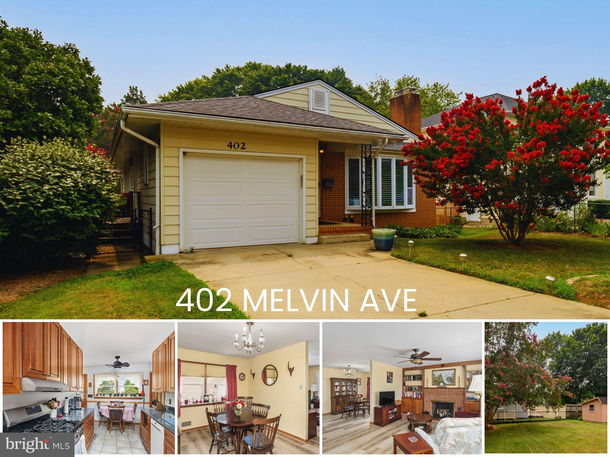 Welcome to 402 Melvin Avenue, a lovingly maintained home nestled in the heart of highly sought-after West Annapolis. Offering the perfect blend of charm, thoughtful updates, and an unbeatable walkable location, this 3-bedroom, 2-bath home is ready for its next owner.

The kitchen was renovated within the last 10 years, while replacement windows throughout the home provide improved efficiency and abundant natural light. In 2024, luxury vinyl plank flooring was installed, creating a fresh, cohesive look throughout the main living areas. Plantation shutters across the front of the home and in both bathrooms add timeless style and privacy.

The functional layout includes three comfortable bedrooms, a hall full bath, and a private ensuite bath in the primary bedroom. Downstairs, the partially finished basement offers flexible living space for a recreation room, home office, or gym, while the unfinished area provides exceptional storage. There is an attached 1 car garage along with parking for 2 cars in the driveway and options for on-street parking. 

Outside, enjoy a manageable fenced in yard with a side deck off of the kitchen and the incredible convenience of one of Annapolis' most desirable neighborhoods. Stroll to local restaurants, coffee shops, ice cream, and neighborhood favorites, or take a short walk to the Navy Stadium and downtown Annapolis. Whether you're looking for a move-in-ready home or the vibrant West Annapolis lifestyle, 402 Melvin Avenue delivers both.