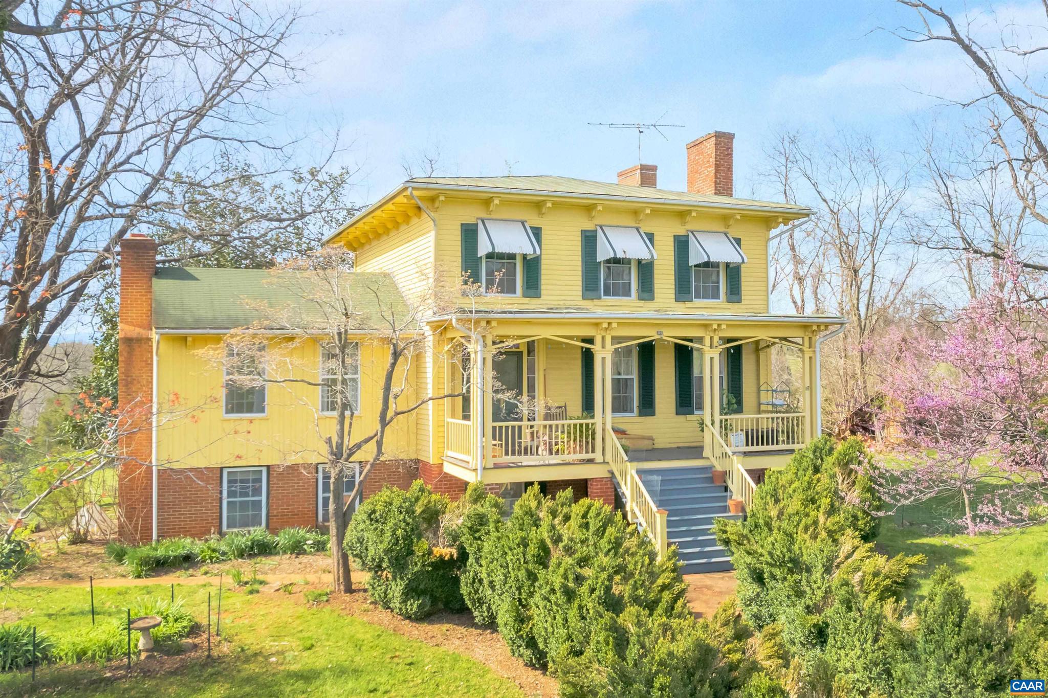 Escape to Virginia's Piedmont, the Madison-Barbour Historic District & live in Orange County horse country.  294 acres of pasture & timber (protected by Virginia Outdoors Foundation easements) surround our 1850's Italianate 4 bedroom home w/ few modifications (ready for a new owner to personalize).  The front & rear porch views of the lawn/gardens, pasture, woods & mountains remain breathtaking.  The English basement opens to a patio garden w/ Blue Ridge Mountain views.  Come see the large rooms, intricate woodwork, fireplaces, wood floors, handmade peg doors, & 1850's craftsmanship throughout the home. Old farm buildings & horse barn have potential for repurposing to meet your needs.  Recent well, waterline and roof work completed Spring of 2025.,Formica Counter,Wood Cabinets,Fireplace in Basement,Fireplace in Bedroom,Fireplace in Living Room