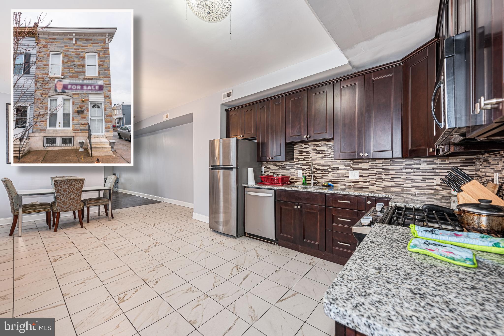 A FANTASTIC OPPORTUNITY AWAITS IN THIS END OF GROUP ROWHOME! The main level boasts a spacious living room that's perfect for relaxing evenings, an updated kitchen with ss appliances & granite counters that will inspire your inner chef along with a spacious dining area. Upstairs, you'll find three bedrooms and a full bath offering comfort and convenience. The finished basement with an exterior entrance features a sitting area, kitchen, bedroom, and a full bath providing a perfect space for guests or rental income to help pay your mortgage! Don't miss out on this incredible home!  Property is zoned as a single family residence.