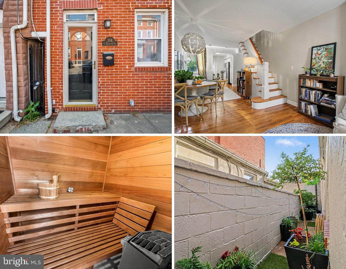Welcome to 314 S. Regester Street — A Distinctive Retreat in Historic Upper Fells Point

Tucked away on a quiet, friendly one-way street in the heart of historic Upper Fells Point, 314 S. Regester Street offers the perfect balance of vibrant city living and private retreat. Just steps from Broadway Square, the Fells Point Farmer's Market, Thames Street nightlife, local shops, renowned restaurants, and the waterfront promenade, you'll enjoy one of Baltimore's most walkable and sought-after neighborhoods.

Behind its classic Baltimore façade, this thoughtfully designed rowhome combines historic charm with modern comforts. Hardwood floors, charming architectural details, granite countertops, and stainless-steel appliances create a warm and inviting atmosphere throughout. The updated kitchen and bathrooms offer contemporary style, while unique features make this home truly stand out.

The main level includes a convenient powder room, and a dedicated laundry room. Upstairs, a generously sized bedroom provide flexibility for guests, family, or work-from-home living. The expansive third-floor primary bedroom offers a private retreat with plenty of space to relax and recharge.

What truly sets this home apart are its wellness-inspired amenities. Unwind in your private sauna, enjoy morning coffee in the peaceful Zen garden, or relax outdoors after a day exploring the neighborhood. These rare features create a sense of tranquility that's hard to find in the heart of the city.

Whether you're searching for your first home, a charming Baltimore pied-à-terre, a low-maintenance urban lifestyle, or an investment in one of Baltimore's most desirable neighborhoods, 314 S. Regester Street offers exceptional flexibility and appeal.