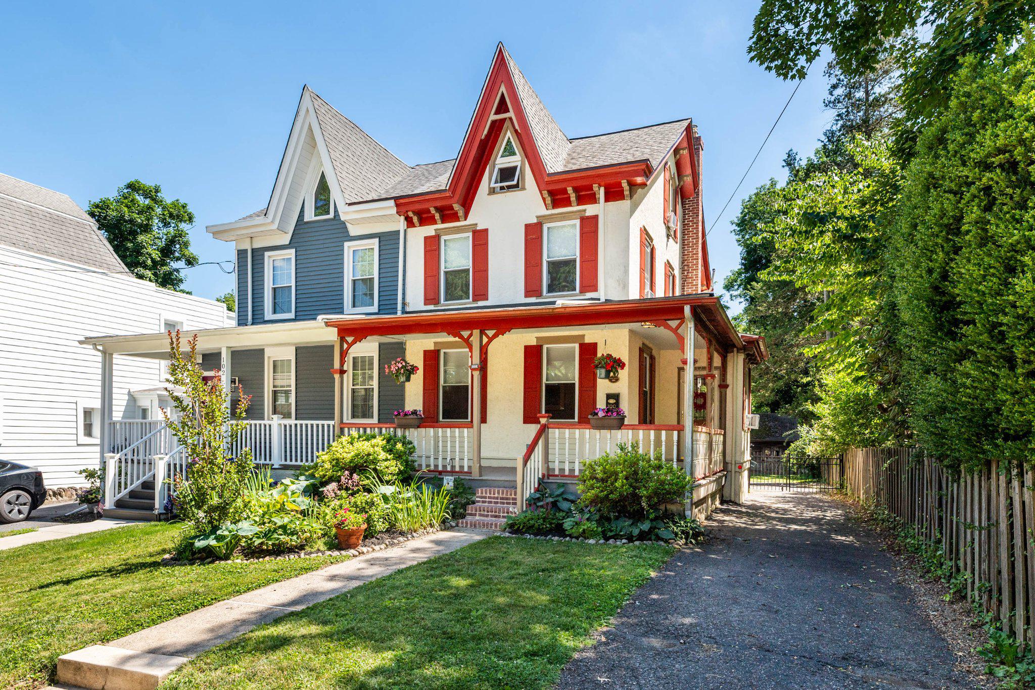This 3 BR, 1.5 BA Victorian twin in the heart of Media Borough with a wraparound front porch, off-street parking, a spacious, fully fenced-in backyard which contains a large, flexible-use storage unit, looks like a dollhouse, but could become your absolute dream home. From the Trex-floored, covered wraparound porch, step through the front door to the center stairs. To your left is a generous living room with tall windows; to your right a full dining room flowing directly into the updated kitchen with granite countertops, bar-height seating, cherry shaker cabinetry, and GE Profile stainless steel appliances. A powder room off the dining room and a main floor laundry/mudroom that exits to the back yard complete the first level. Upstairs is the primary bedroom with a double closet, and a second bedroom that opens to a huge, walk-in storage closet. Down the hall is the main bath with a tub/shower combo, vanity and bead board accents. Bedroom 3 on the third level is adorned by a lovely Victorian window on one side, and a wall of storage closets on the other. The lower level offers a full, unfinished basement. The large, level, fully-fenced backyard contains a patio and a quaint, multipurpose storage unit that was once deeded separately and has its own electrical box. Now combined with the main property and currently used for storage, the structure could be updated and used for a myriad of purposes, including an art studio, "she shed," "man cave," play house, or perhaps a garage, its likely original use. Just steps from downtown Media, this home provides easy access to dining, shopping, street festivals and entertainment, as well as convenience to SEPTA and all major area highways.