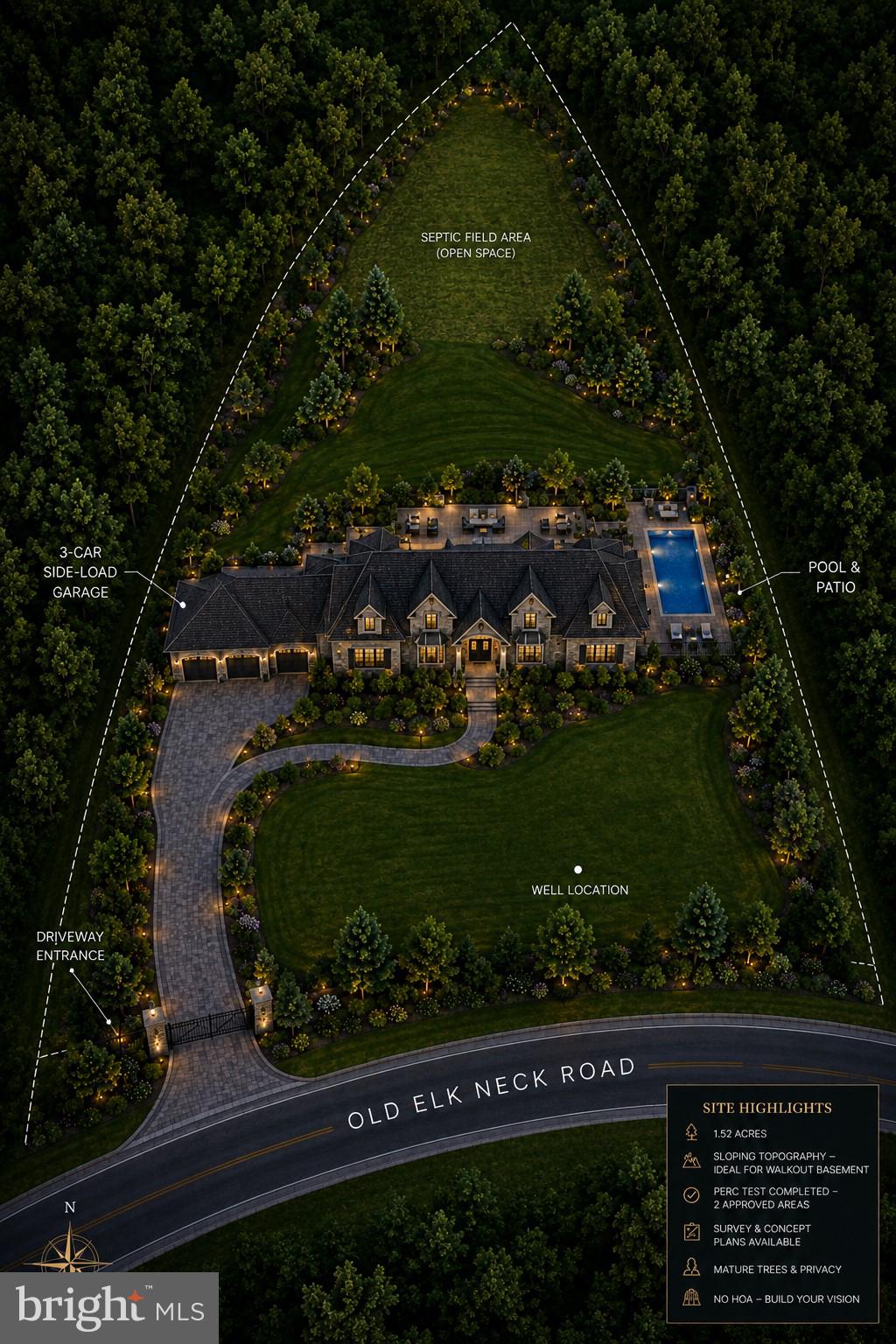Rare opportunity to build a luxury custom home on 1.52 acres in a mature and established area where very few buildable lots remain available. This naturally sloping homesite was specifically selected for a custom estate design featuring a full walkout basement, allowing for a dramatic rear elevation and expansive backyard potential.

The property has already undergone significant preliminary planning, including completed perc testing with two potential septic placement areas, a recent land survey, and conceptual home placement sketches. The original vision for the site included a nearly 6,000 sq. ft. custom residence with a multi-car garage and additional room for a detached building, workshop, or future accessory structure.

Located in an area experiencing continued investment and growth, the property is surrounded by quality homes, including newer construction directly across the street and additional custom construction currently underway adjacent to the lot. With no HOA restrictions, buyers have the flexibility to create a truly personalized estate property while still benefiting from the character and stability of an established neighborhood.

Whether you are a homeowner looking to build a forever home or a builder seeking a premium homesite in a low-inventory area, this property offers a rare combination of privacy, flexibility, topography, and long-term value. may be made available upon request.