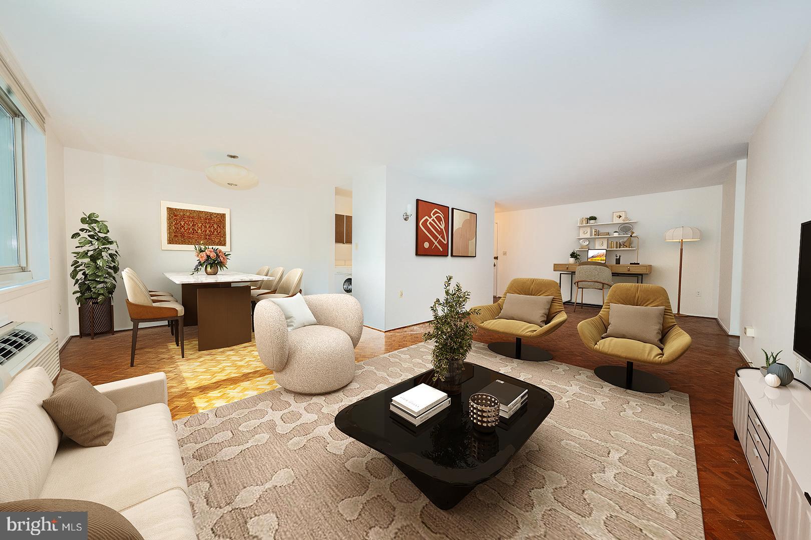 Bright and spacious 2 bedroom, 1full bath residence located on the desirable north side of the William Penn House. This 1134 square feet unit features an open floorplan offers an open-concept living and dining area, where beautiful parquet wood floors and abundant natural light create a warm and inviting atmosphere—perfect for relaxing or entertaining. The galley kitchen offers plenty of storage, and convenient laundry.  Two generously sized bedrooms include great closet space.  A full hall bathroom with a walk-in shower and ample storage complete this unit.  The William Penn House has 24-hour Security, 24-hour Doorman, On-Site Management, On-Site Maintenance, Amazing Rooftop 25-meter Swimming Pool w/ breathtaking views, Complete Fitness Center, On-Premises VALET PARKING available for $100 per month, THE MONTHLY FEE INCLUDES ALMOST EVERYTHING: All Utilities including electric, heat, air conditioning, water & basic cable, All Real Estate Taxes & Maintenance Package. This unit has an abundance of closet space, Washer and Dryer in unit, & newer top-of-the-line windows. This spectacular building has NEVER HAD AN ASSESSMENT! Nominal real estate transfer tax & no title insurance required. Experience the ability to walk out your door to first class, 4-star restaurants, fabulous shopping & all the conveniences of this sought after neighborhood. Walk score is a 98! WE NOW HAVE 30 YR. FIXED FINANCING W/20% DOWN PAYMENT. One time admin fee paid at closing.