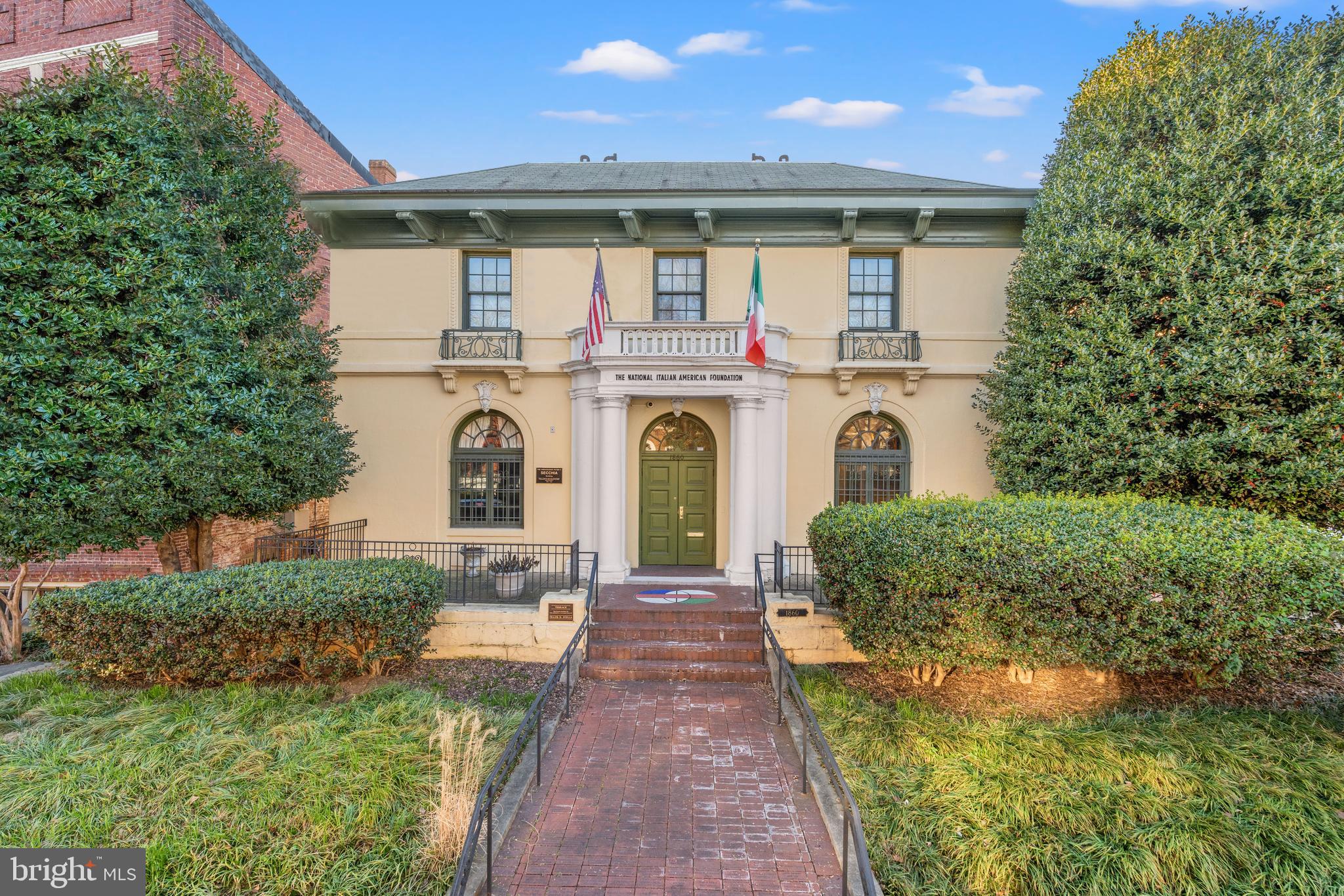 Welcome to 1860 19th St NW, The Amb. Peter F. Secchia Building and home of the National Italian American Foundation (NIAF), built in 1907 and located in D.C’s vibrant Dupont Circle neighborhood. Offered for public sale for the first time since 1994, this stately home boasts more than 9,000 square feet and exudes historic charm and character at every turn. As you step inside the main level, you are greeted by the timeless allure of inlaid parquet floors, high ceilings, and abundant natural light cascading through large windows. Extraordinary architectural details like gold foil egg molding are amplified by a grand staircase leading to the second level, which is currently utilized as offices for NIAF and features a spacious balcony. A prestigious organization dedicated to celebrating and preserving Italian American heritage and culture, NIAF has meticulously maintained the property for the past 30 years. A large basement with 8-foot ceilings, tranquil outdoor terraces and seven parking spaces complete this not-to-be-missed property. Showings by appointment only, do not miss this historic DC gem.