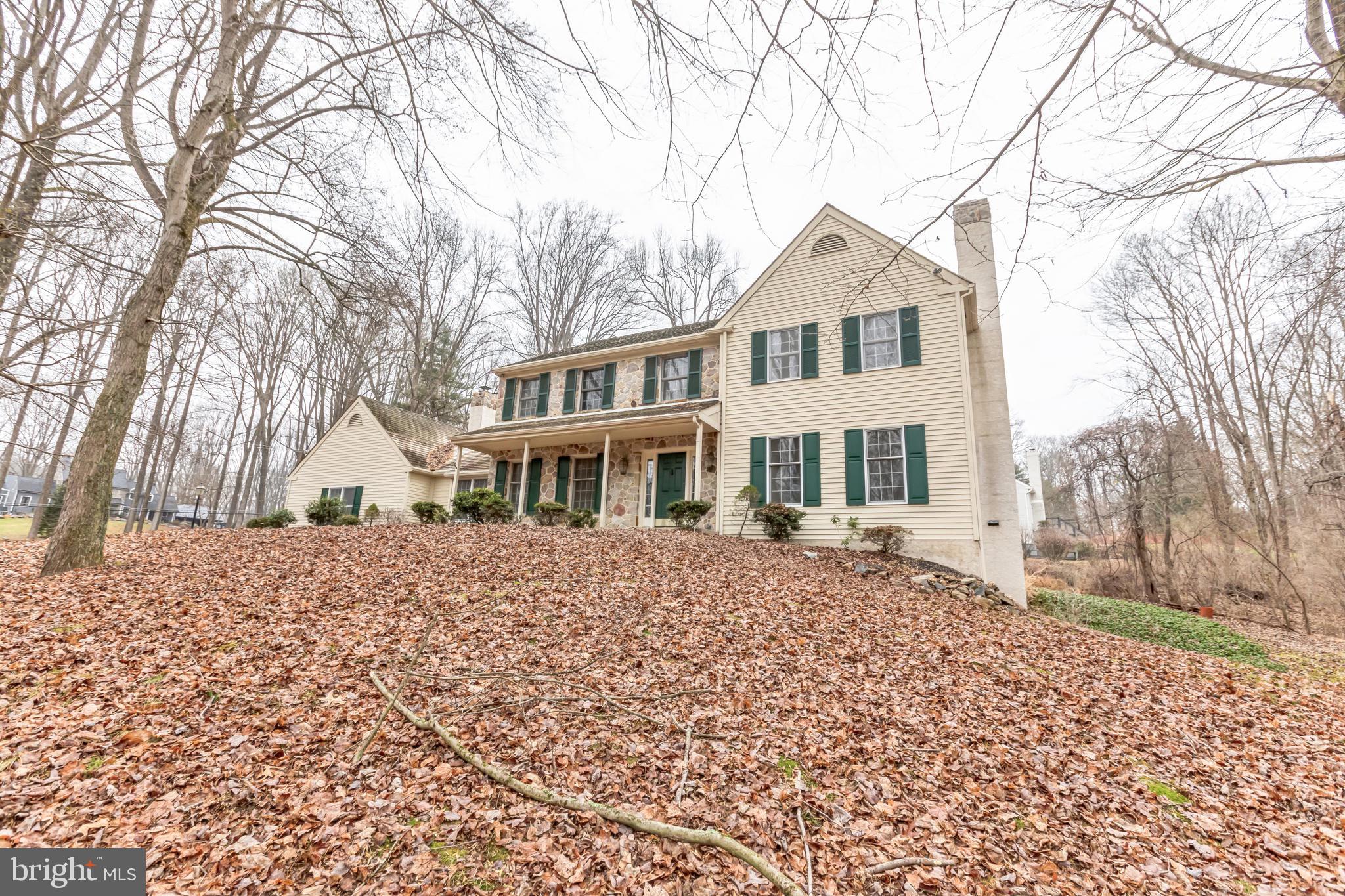 Nestled within the coveted Waterford neighborhood in Chadds Ford, this enchanting center hall colonial boasts 4 bedrooms, 2.5 baths, and gracefully occupies a 1 acre corner lot. Eagerly awaiting the touch of a new owner to revive its potential, this home serves as a blank canvas for personalized transformation. Step through the front porch and into the foyer, where the possibilities to mold this residence into your dream home unfold. The spacious formal living room, adorned with a wood-burning fireplace, establishes a captivating ambiance for delightful gatherings with guests. Seamlessly connected, the dining room flows into the generously sized eat-in kitchen, offering an ideal space for culinary enjoyment. Cozy evenings beckon in the family room, featuring a floor-to-ceiling stone fireplace that exudes warmth and character. An adjacent study off the kitchen invites the creation of a convenient home office. Completing this level are a powder room and a practical laundry room for added convenience. The upper level unveils three ample-sized bedrooms, accompanied by a hall bath featuring a tub/shower combination. The main bedroom boasts a generous walk-in closet, a separate dressing area with a whirlpool tub, and a standalone shower. Descend to the walk-out basement, offering versatile potential for use as a finished space, a workshop, or additional storage. A screened porch off the kitchen extends to a deck, providing an idyllic setting for outdoor entertaining. Situated in the acclaimed Unionville-Chadds Ford School District, this home enjoys proximity to shopping, grocery stores, and the serene beauty of Brandywine Creek State Park.