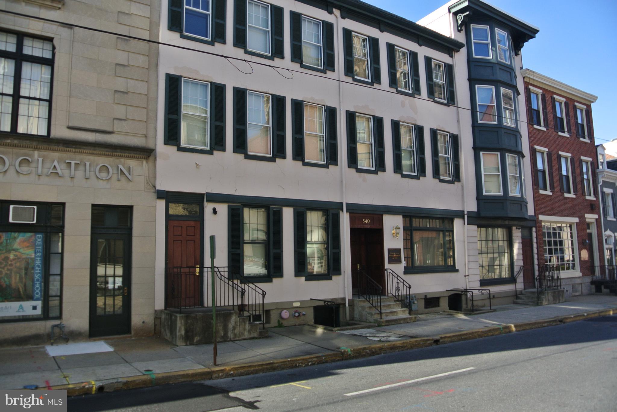 Property is located in the newly created Revitilzation and Improvment Zone (CRIZ) of Reading. Contact listing agent for more information. Property is very Well maintained just waiting to be occupied by you and your business. Or occupy a few suites and lease the remaining. Completely renovated, the property boasts bright office suites, conference rooms, luncheon area with an outside patio,  use the stairs or the elevator to reach the upper levels. Perfect location for a law firm, real estate firm, title company, accounting firm for a few ideas. Many of the office suites can be reconfigured to span an entire floor for your business. Again, if you don't need all the space ..lease what isn't needed to other businesses.  Just off the main street this is the Perfect location to be within walking distance of the court house, parking garages, stores, etc. The displayed Directory will be seen by clients once they enter the gracious, inviting Lobby. To move further into the building those clients will use the Virtual Receptionist. Most Suites are beautifully apponted with fireplaces (non-working), built-in bookcases, shelving, carpeting and window blinds. Draperies and beautiful office furniture are included if needed. Property consists of 3 parcels- 538, 540 & 542 Court St. Schedule your viewing, view, then bring your offer today!