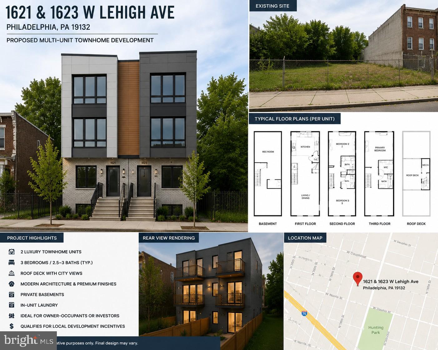 Fantastic opportunity to build on this vacant lot at 1621 W Lehigh Ave in Philadelphia's rapidly developing North Philadelphia area. Surrounded by new construction and ongoing revitalization, this property offers excellent potential for investors, builders, and developers. Conveniently located near public transportation, parks, major roadways, and Center City Philadelphia. Bring your vision and take advantage of the growth happening throughout the neighborhood. Buyer responsible for conducting all due diligence regarding zoning, permits, and intended use.