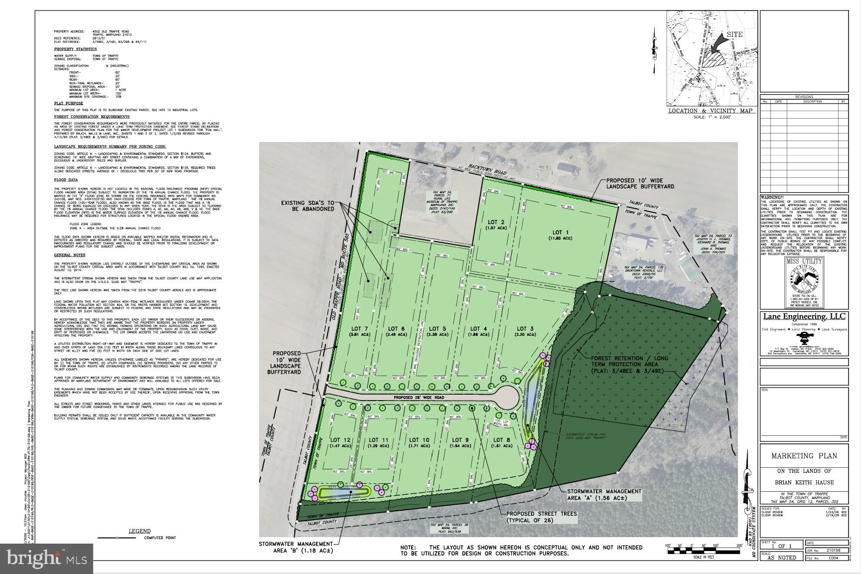 Trappe Business Park -38± Acres in Trappe, Maryland.

Exceptional industrial development opportunity in the heart of Talbot County. Trappe Business Park consists of approximately 38± acres with a preliminary plat approved by the Town of Trappe for twelve (12) industrial building lots. Lot sizes range from approximately 1.5 acres up to 11.8 acres, offering flexibility for a variety of industrial, flex, warehouse, or service oriented uses. 

Strategically positioned just 1,500 feet from U.S. Route 50, the property provides excellent regional access along the primary corridor connecting the Eastern Shore to Annapolis, Baltimore, and the Delaware beaches. The site is also located less than half a mile from the rapidly expanding residential and mixed use community of Lakeside at Trappe, creating built in proximity to a growing workforce and customer base.

Planned infrastructure includes municipal water and sewer service, enhancing development efficiency and long term value. With approved layout, strong access, and nearby growth, Trappe Business Park presents a rare opportunity to establish or expand your footprint in one of the Eastern Shore’s most active growth corridors. Property can be purchased as a whole or by individual lot sales.

Ideal for investors, developers, or end users seeking shovel ready potential in a strategic location.