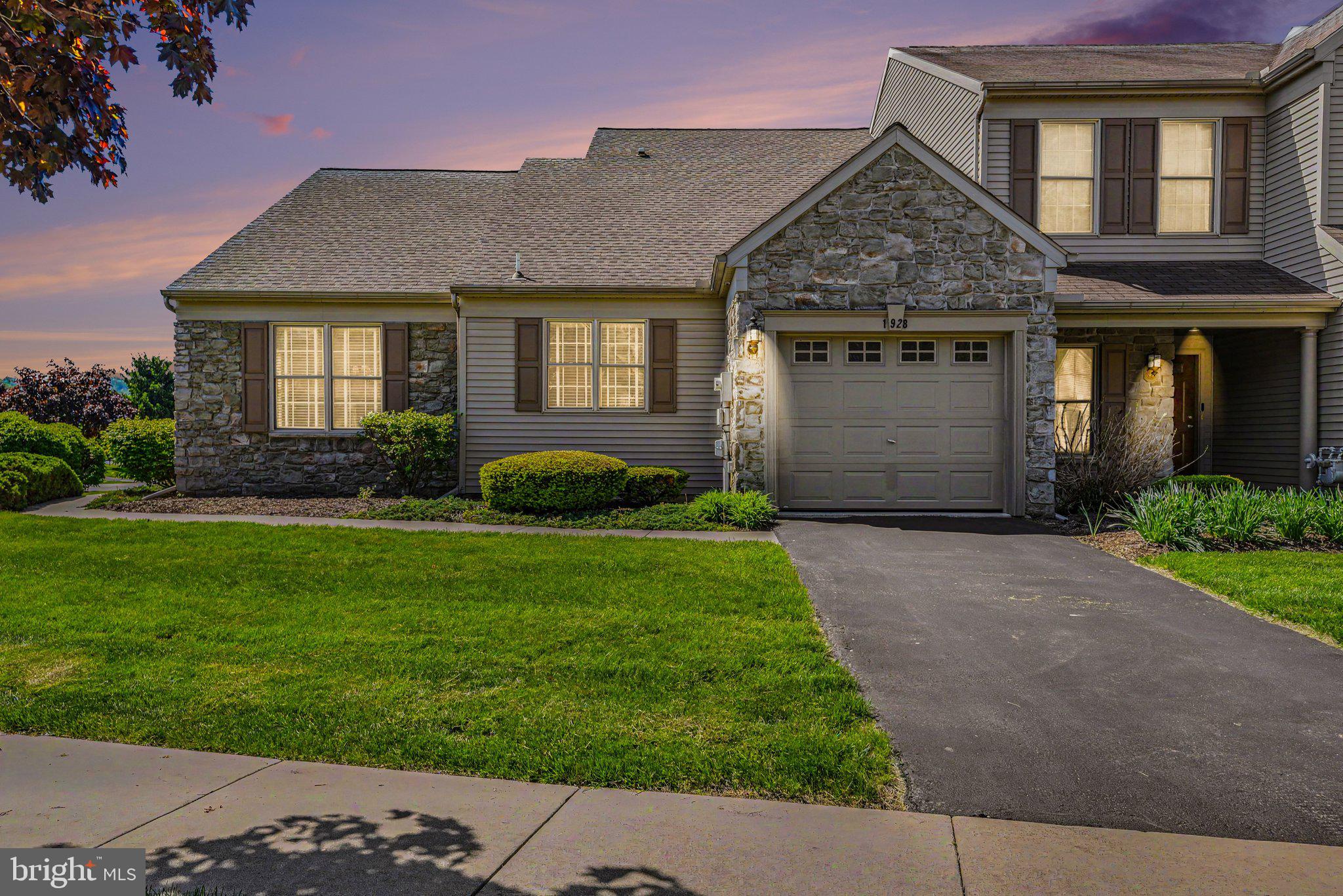 Open House Sunday June 7th from 1-3pm. 1928 Limestone Dr is one of the largest end-unit townhouses located in the sought after community in Deer Run of Hershey, featuring 3 bedrooms and 3 full bathrooms.  Not only does it have one of the largest floor plans, it also has one of the nicest side yards in the community!  Upon entering, you are welcomed by the spacious living room with vaulted ceilings and a gas fireplace.  The living room also provides access to the screened in porch area.  The dining area is ideally situated adjacent to the updated kitchen featuring granite countertops, tile backsplash, and tile flooring.  The walk-in pantry is across the hall.  This main floor offers a large owners suite with a spacious walk-in closet, and a full bathroom with dual vanity.  This floor also features another bedroom with floor to ceiling built-ins, a full bathroom, and access to the 1-car garage.  Upstairs is a second full owner’s suite bedroom with 2 walk-in closets, another full bathroom with dual vanity, and an abundant storage area with wire shelving.  For your peace of mind, the seller is offering a one-year First American Home Warranty.  The HOA takes care of snow removal, lawn care, landscaping, driveway paving, power washing, and some limited exterior repairs. A walking/biking path and Gelder Park are close by. Deer Run is conveniently located minutes to Hershey Med Center, Hershey park, restaurants, shopping, and easy access to major highway routes! Schedule a showing today to see this lovely home!