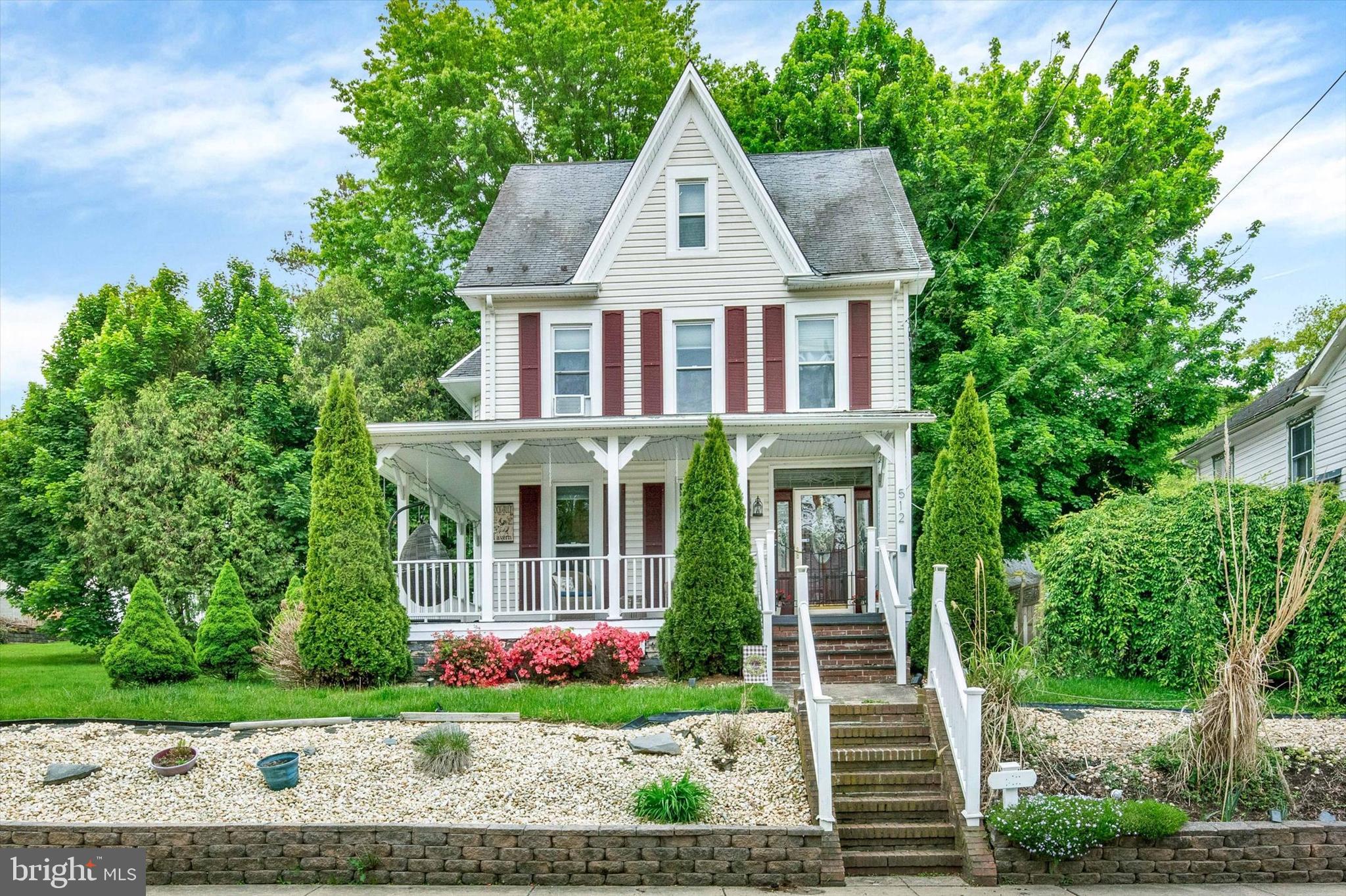 Walk into another era in this beautiful Victorian home. Spacious living room, dining room and kitchen. First floor powder room and gathering room completes this main level. On the second level you will find 3 bedrooms, a full bath and laundry room. At the top level you have a flexible room to use as office, hide out or crafting. Fenced yard with stamped concrete patio, hot tub, 2 car detached garage along with 2 additional storage sheds or workshop areas. Updates include new wood floors, stair railing, fresh paint and garage roof.
If you are looking for an easy Maryland commute this may be your home.