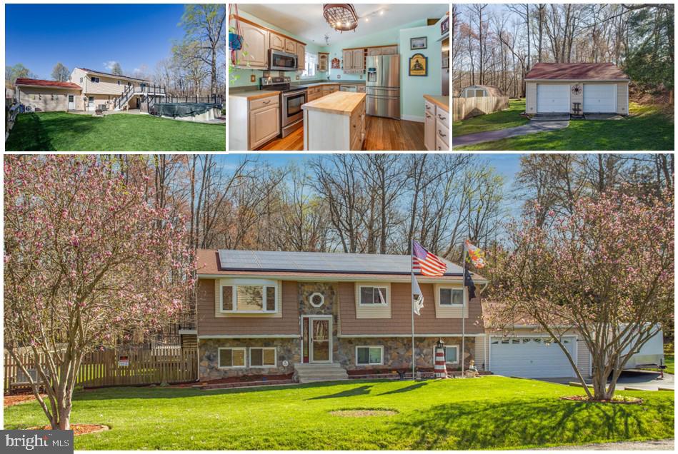 Pride of ownership shows throughout this meticulously maintained 4 bedroom, 2.5 bath home! Main level features a family room & large kitchen with bamboo flooring throughout! Plenty of cabinet space and stainless steel appliances. The 3 bedrooms upstairs all have new carpet, just installed 3/31/23. 2 full baths on the main level to include one in the primary bedroom.  The lower level features a huge 4th bedroom which is currently being used as an exercise room, large rec area with half bath and a separate laundry room! The fenced backyard is perfect for entertaining with a deck, large stamped concrete patio, firepit and a pool! Shed for storage and a 2 car detached garage (24x28) both with electric! Significant savings on electric with the owned Solar Panels and new roof just installed January 2023!