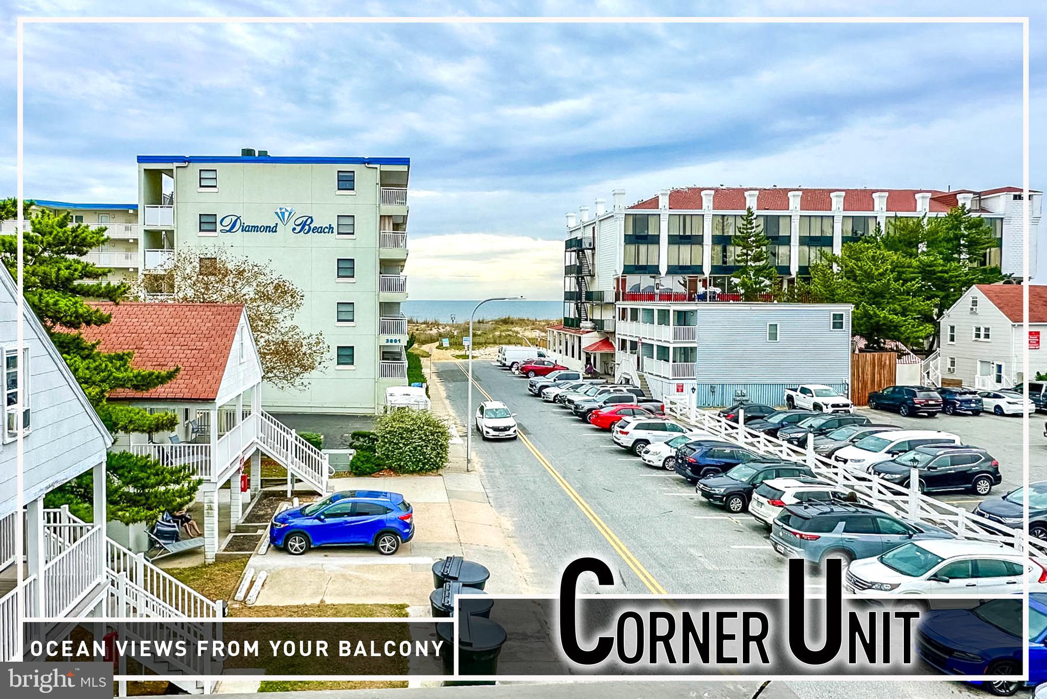 Ocean block living with ocean views! This bright and airy 3rd-floor corner unit condo is perfectly situated in desirable mid-town Ocean City, just steps from the beach. Offering over 600 sq. ft. of comfortable living space, the open floor plan includes a spacious living room, a well-equipped kitchen with dining area, 1 bedroom, 1.5 baths, and convenient in-unit laundry. Enjoy your morning coffee or evening drinks on the private balcony while taking in beautiful ocean views. This unit also includes 1 dedicated parking space. Whether you're looking for a beach getaway or an investment opportunity, this condo is ideally located near popular OC attractions like Coconuts Beach Bar, Jolly Roger Amusement Park, and a wide variety of local dining and shopping options. Coastal living at its best!  Recent updates include a new mini-split system and condenser along with new living room flooring!