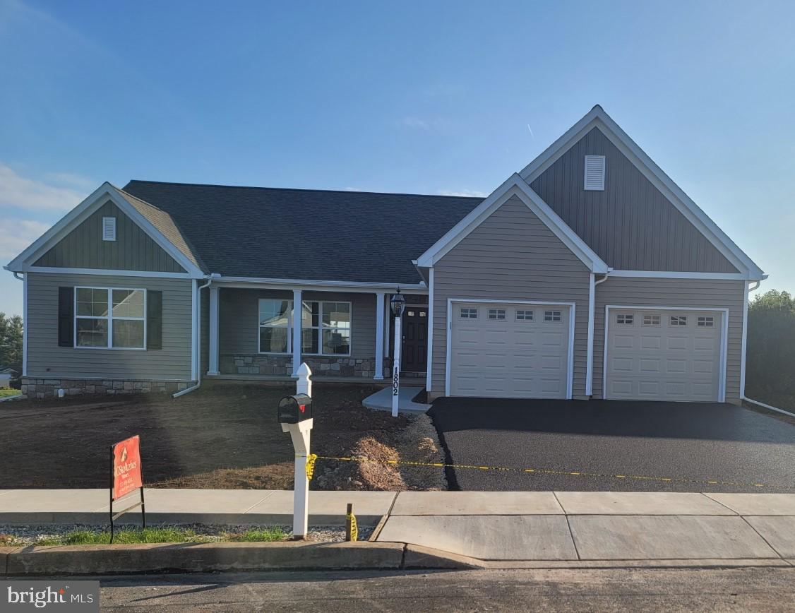 BUILD JOB. HOME IS BEING BUILT TO BUYER'S SPECS.  This is the popular 3BR, 2BA Brookfield Rancher with classic elevation.  Buyers added laundry tub in the garage, upgraded carpet and padding, additional electric and cable outlets throughout. Engineered wood floors in the foyer, hall and dining room, pantry kitchen and family room. Spacious eat-in kitchen features stainless steel appliance package with galley island including pots and pans drawers, upgraded cabinets, granite counters and ceramic tile backsplash; in the family room items added were the cathedral ceiling, ceiling fan w/light and gas fireplace. A 10x12 trex deck will be located off the kitchen and family room. Spacious primary bedroom with walk-in closet and connecting bath with LVT floors, ceramic tile walk-in shower, custom cabinetry with 34" vanities.  Upgraded 2 car garage door with windows. A full lower level, with Superior Walls, will have a rough-in for powder room and full daylight basement with sliding doors to the rear yard, small concrete patio, and additional windows.
