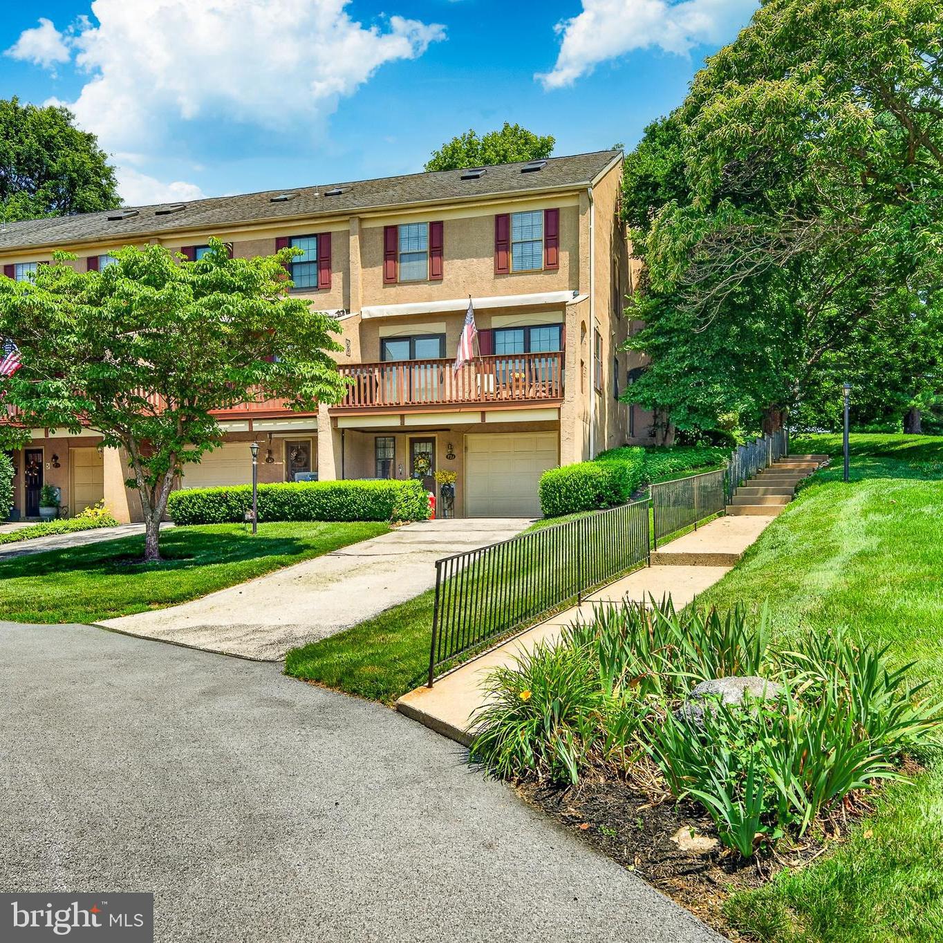 Welcome to a prime location in the desirable community of Bradford Square. Walking distance to the downtown Borough Of West Chester, a walkable community with sidewalks, pool, pickleball, jog/walking path, tennis, basketball and playground. This end unit is surrounded by green space and common area. Outside entertainment deck with an awning.  A one car attached garage, partially finished lower level with storage, Main floor includes tile entry foyer, living room with recessed lighting and electric fireplace, dining area, kitchen with tile backsplash, ceiling fan , stainless steel appliances and pantry, breakfast room. Glass slider conveniently  leads you to the outside deck area, a half bath finishes off the main area. The second floor includes the primary bedroom and bath, hall bath, guest bedroom and laundry. The Third floor is the third bedroom with skylights and ceiling fan. Sellers prefer a settlement the end of September. Professional photography, video and drone forthcoming.