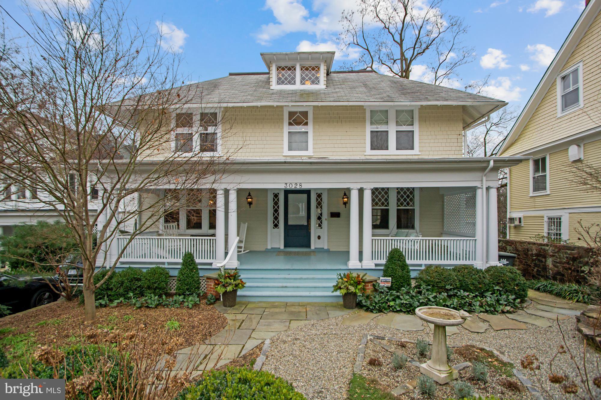 This designated historic home built in 1909 is conveniently situated on Newark Street, one of the most highly sought-after blocks in Cleveland Park. Carefully designed by leading DC architect and constructed by top quality contractor, this sunny and cheerful property is a perfect mix of classic and contemporary while boasting the highest quality finishes throughout. Fully renovated between 2011-2012, this beautiful Craftsman detached home leaves nothing to be desired. Main Level features expansive Living Room with bay windows and fireplace, elegant Dining Room with fireplace, Chef’s Kitchen with top quality stainless steel appliances, pantry, and built-ins, and Powder Room. Upper Level features a grand Owner Bedroom with 2 walk-in Closets, and en-suite Bath with separate tub, shower and water closet, Bedroom #2 with en-suite Bath, and spacious Study/Bedroom #3 with its own balcony, and Hall Full Bath. Lower Level includes spacious Family Room with built-in cabinets and Kitchen with fridge, private Office, light-filled Bedroom #4 with designated Hall Full Bath, Laundry Room and plenty of storage space. Complete with fabulous outdoor living and entertaining space including the gracious Front Porch and rear Main/Lower Level Decks and Patio, all of which enjoy first rate outdoor landscaping, well-done lighting, and full audio and visual system inside and out. Includes 2-car Off Street Parking.