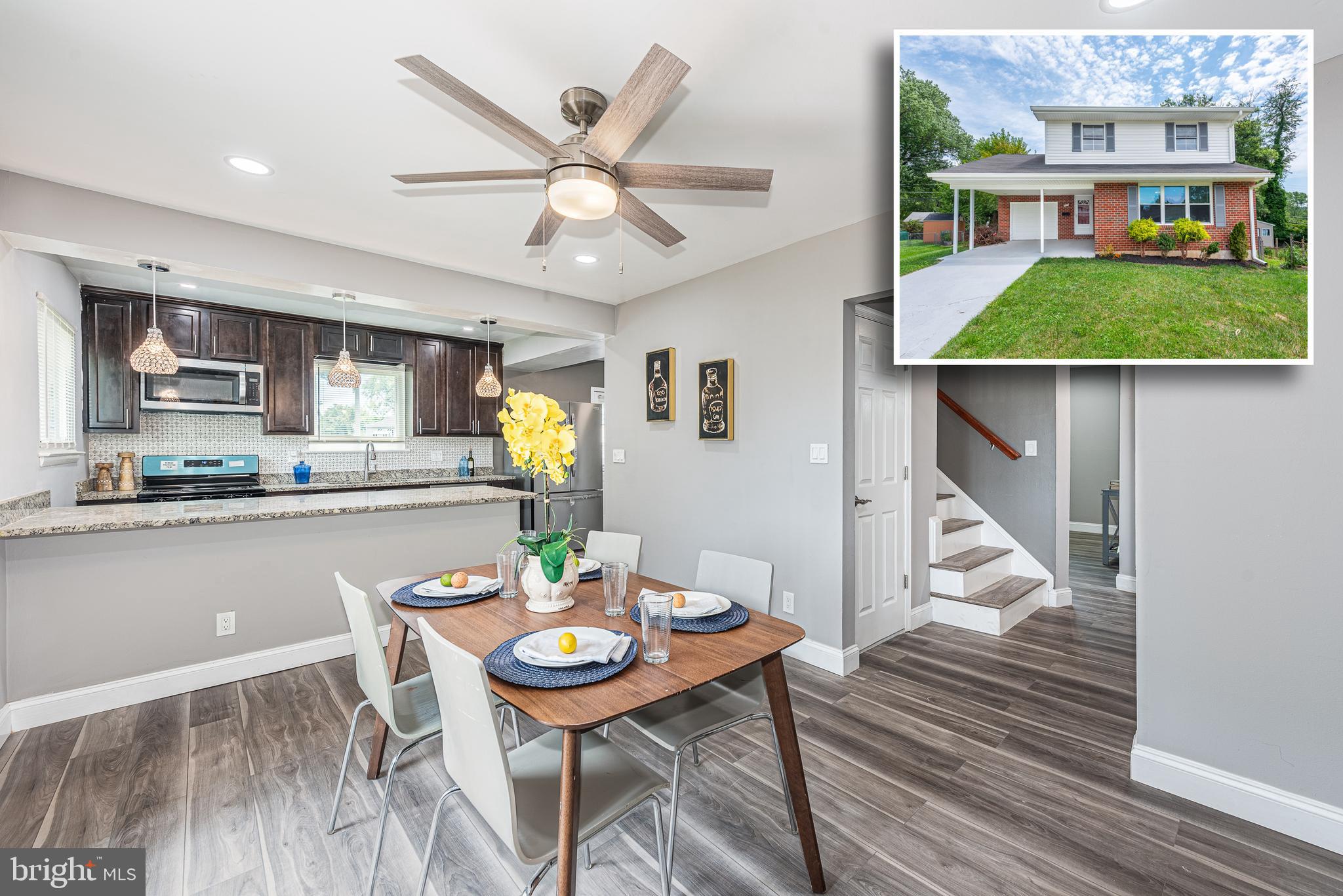 BEAUTIFULLY DESIGNED RENOVATED COLONIAL WITH OVER 2,300 SQ. FT. OF LIVING SPACE!  Features include wood flooring throughout the main level, a spacious living room, separate dining room, kitchen with ss appliances & granite counters, a main level half bath, upper level Primary bedroom suite with a full bath, and 3 additional bedrooms with a hall bath, a fully finished basement with a large family room, 5th bedroom, and 3rd full bath, a rear deck overlooking the large backyard, and a 1 car garage with additional driveway parking!  Conveniently located minutes from tons of shopping, restaurants, and major roadways!