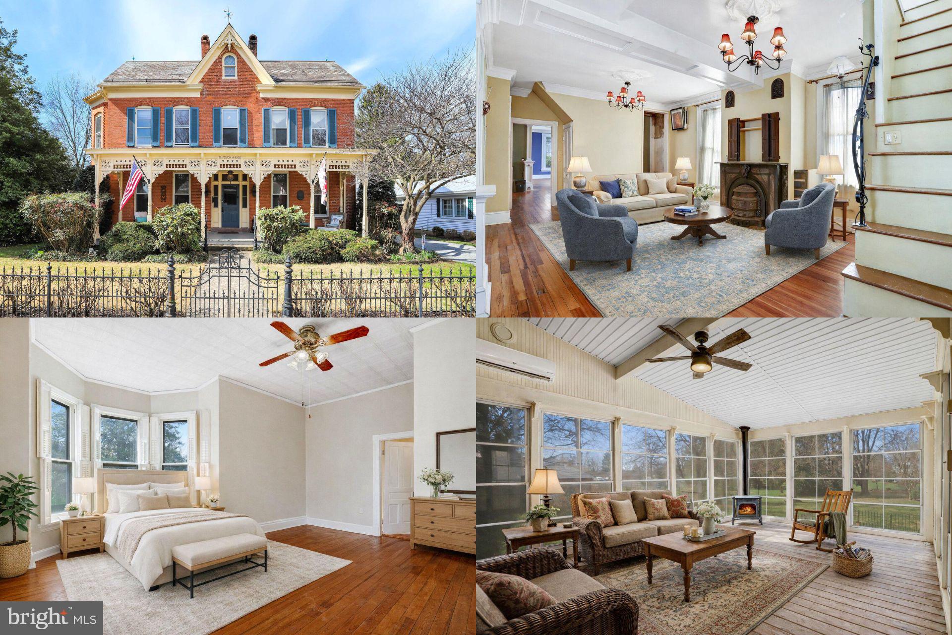 Step into the timeless elegance of 29 Fulton Avenue, a beautifully preserved Victorian residence built in 1897 and deeply rooted in the history of Walkersville. Constructed with three-brick-thick exterior walls using bricks produced by the historic Walkersville Brick & Tile Works, this three-story home offers over 3,000 sq. ft. of finished living space, soaring ceilings, and craftsmanship rarely found in modern construction. Original architectural details have been thoughtfully preserved, including tall moldings, decorative crown trim, heart pine floors, transom windows, ceiling medallions, pocket doors, built-in cabinetry, and even a newel post cap with a hidden compartment. The foyer sets the tone, opening to rooms designed for both everyday living and elegant entertaining. The dining room is a true centerpiece, featuring bay windows with plantation shutters, a tray ceiling, a striking chandelier, and a wood/gas fireplace. Ten-foot pocket doors lead into the kitchen, where a custom wood-burning masonry heater, crafted from original bricks uncovered during the home’s 2013 renovation, serves as both a functional cooking feature and a tribute to the home’s past. Soapstone countertops, stainless steel appliances, and generous maple cabinetry combine warmth with modern convenience. Adjacent to the kitchen, a versatile bonus room with a second wall oven functions as a butler’s pantry or prep space. Just beyond, a cozy side porch with a swing offers a quiet place to relax and enjoy the surrounding property. The family room blends comfort and history, featuring a Bartlett Hayward Latrobe stove, modifiable for propane, surround-sound speaker access grates, hidden stair-step storage, and a concealed drawer for media components. Stained-glass doors, exposed brick, ornate chandeliers, and a classic claw-foot tub add character throughout the home. A custom iron handrail accents the third staircase, while a heated-floor mudroom provides practical access to a secondary entry. The bright and inviting four-season room, surrounded by floor-to-ceiling Eze-Breeze windows, offers a peaceful space to read, entertain, or enjoy the snow during winter months. Upstairs, four spacious bedrooms continue the theme of natural light and preserved detail. A modern full bath and dedicated laundry area add convenience. The primary bedroom features a bay window with plantation shutters and direct access to the bath. One rear bedroom connects to the home’s third staircase, believed to have been used by household staff in the late 19th century. An expansive bonus room with exposed brick and built-in cabinetry provides flexible space for work, hobbies, or a studio. The walk-up attic offers over 1,700 sq. ft. of spray-foam-insulated, floored space, providing an incredible opportunity for future expansion or additional living areas. Set on a 0.51-acre lot, the property features a blend of mature landscaping and open yard space. The exterior trim and carriage house were freshly painted in 2023. Outdoor features include a spacious driveway, a charming carriage house/potting shed, a fenced courtyard, and a relaxing hot tub. The home’s wide front porch showcases intricate gingerbread trim and distinctive Frederick-style handrails, complemented by a custom wrought-iron fence, gas-lit porch lamps, the original mail slot, and a mechanical doorbell. The roof combines slate and asphalt, with period lightning rods and classic half-round gutters. Connected to city water and equipped with a whole-house filtration system, the home blends historic character with modern functionality. From this central location, residents can enjoy a truly walkable lifestyle with easy access to schools, parks, churches, restaurants, the library, and local shops. Historic homes of this caliber rarely come to market, offering exceptional character, generous space, and over a century of careful stewardship. Photos may be virtually staged
