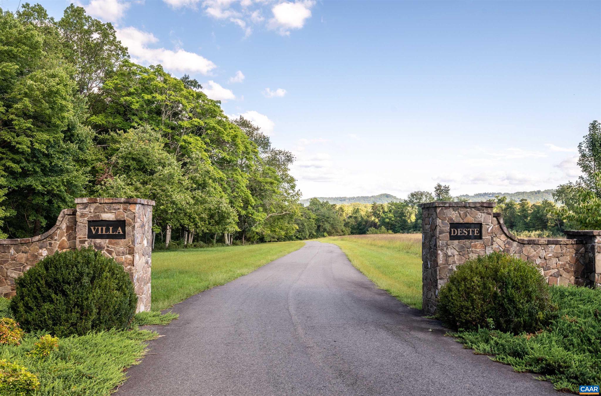 Lot 3 is a prominent 5-acre parcel at the intersection of Villa Deste Drive and Villa Deste Court. The Homesite is open meadow that gently falls to the woodline and stream at the rear of the property. The Homesite has 360-degree views, and features immediate private views uninterrupted by other homes and expansive views of adjacent meadows. The lot is a great building site that is open and easily accessible, with ample room for a pool, greenhouse, gardens or accessory building.