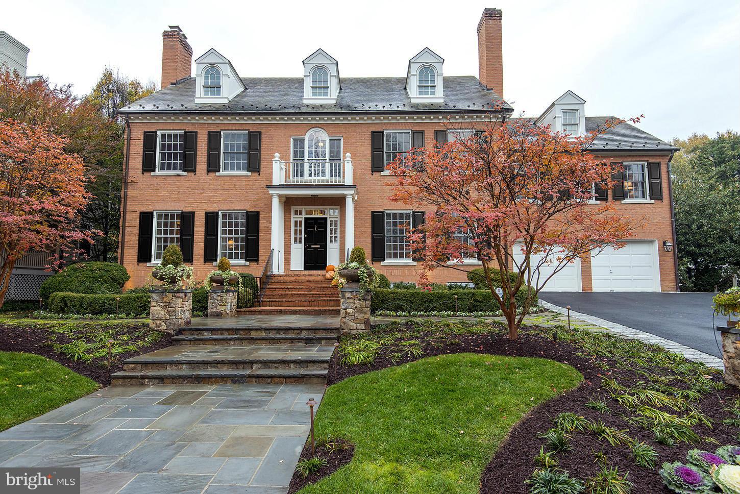 Handsome facade + lovely, luminous interior w/spacious rooms, tall windows + rich architectural detailing. Generous LR, handsome library, very lg FR, eat-in kit open to DR. 2nd lvl - Beautiful master ste + 4 add'l BR's w/en suite BA's. Top floor BR/BA + plentiful storage. Fin LL w/lg rec room, storage, BR + BA. Pool. All contracts subject to seller finding home of choice.