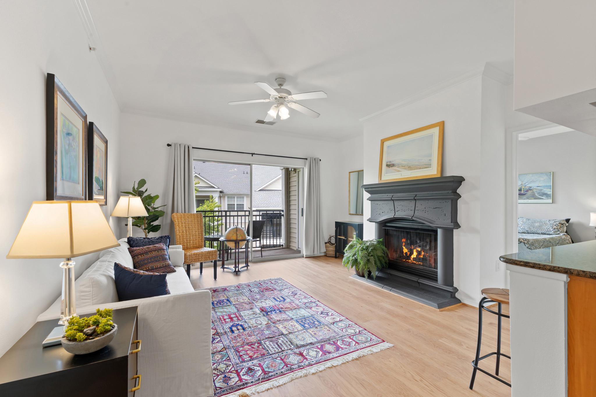 New listing is a MUST SEE! Gated Community!!! Top floor 2BD2BA penthouse with tall ceilings, open and comfortable floor plan with split bedrooms and generous size rooms, stunning upgrades and a quiet setting overlooking common area in the upscale gated community of Bryson at Woodland Park. The largest 2BD2BA floor plan.