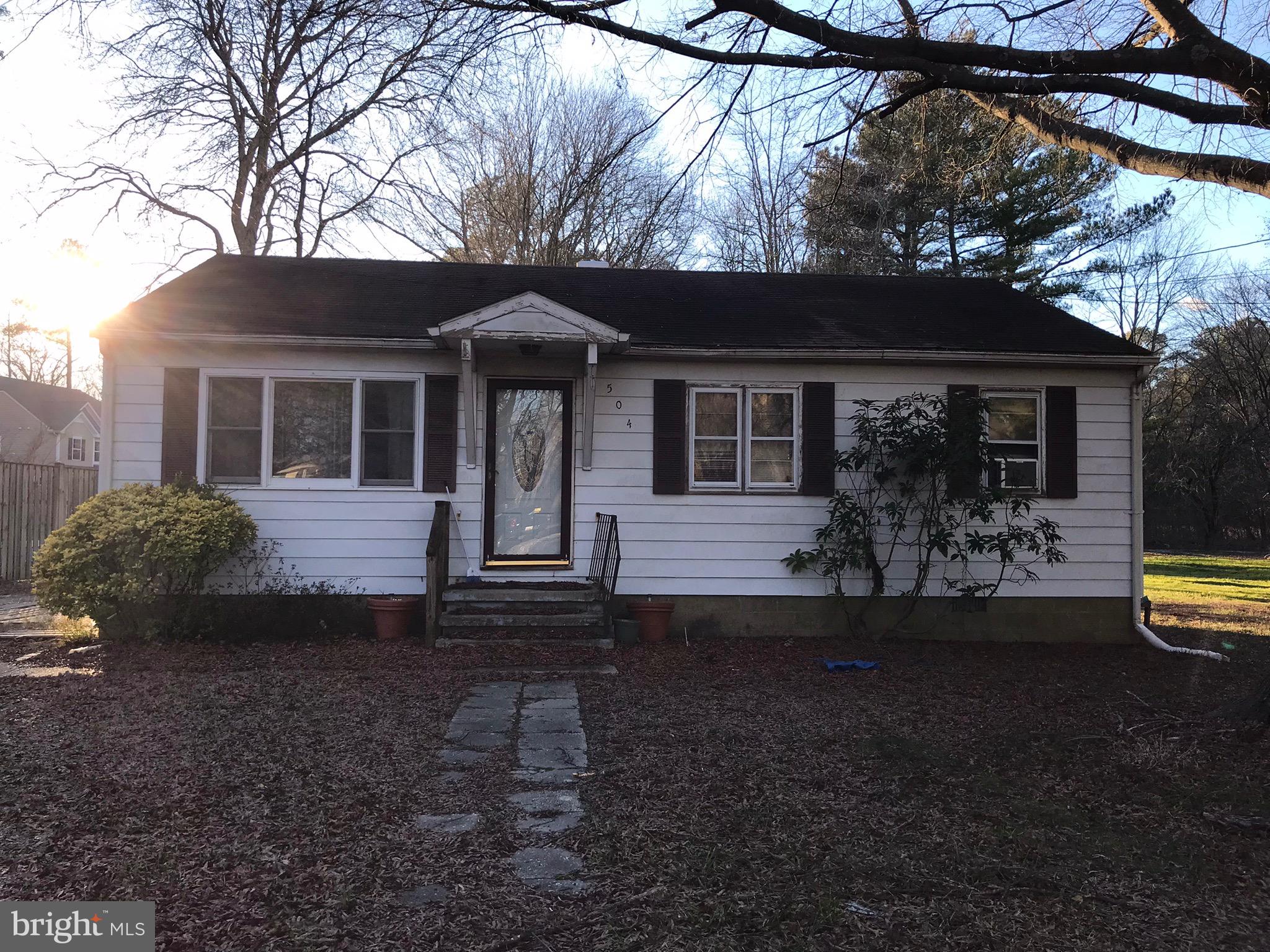 Ranch style detached home situated in quiet Queen Annes county countryside on corner lot with off street parking.  Close to schools, commuter routes and the outlets.  3 full bedrooms, eat in kitchen, and large living area.