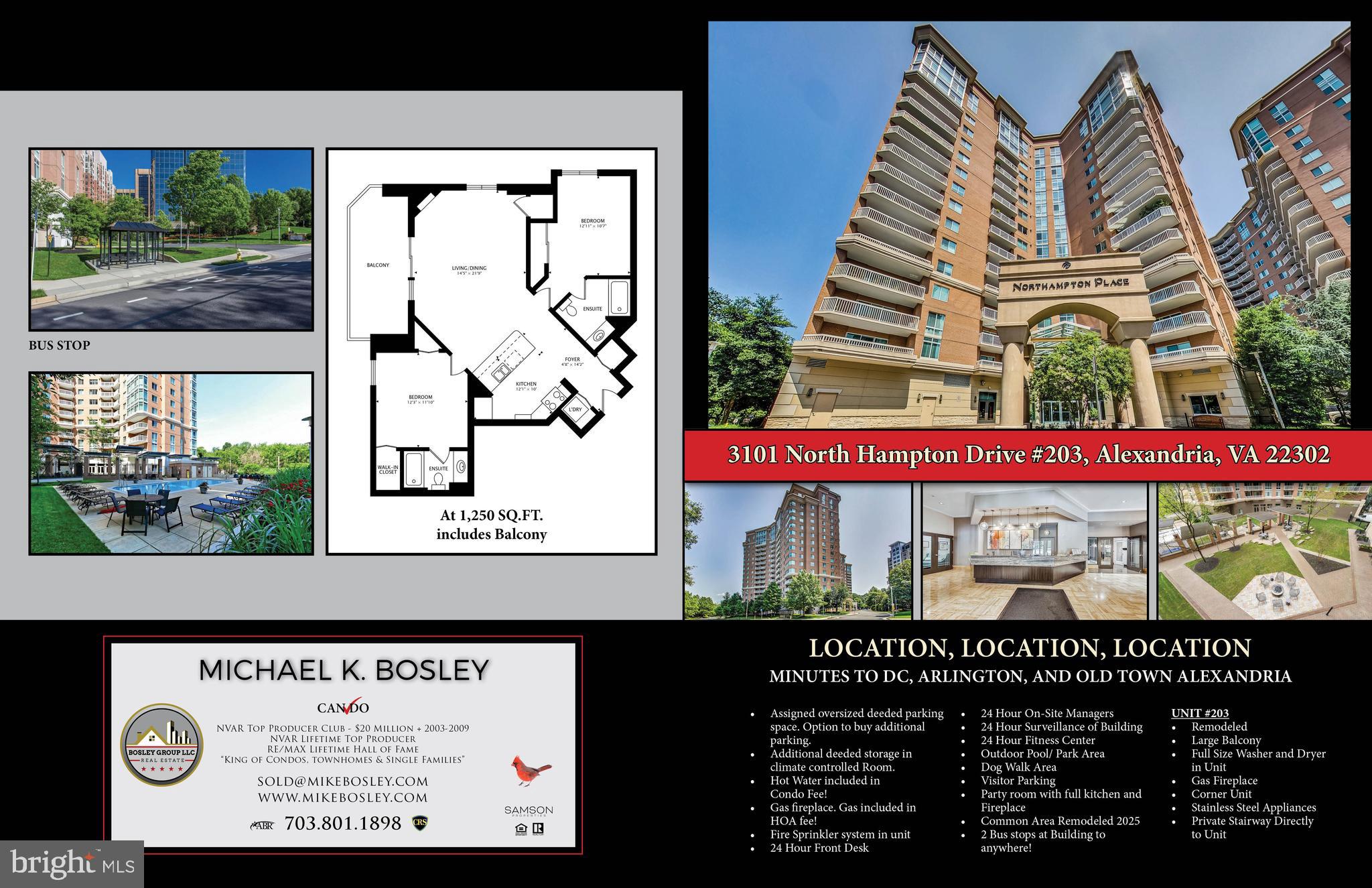 *****2ND PARKING SPACE AVAILABLE WILL GIVE DETAILS! Large bright 2 Bed 2 Bath corner end of Building Condo Home that has its very own from outside entrance.  Perfect for privacy not having to proceed to elevator, Private staircase to first level a few steps down from unit at your door.  If you have a pet and want short way out to walk dog park this is perfect. Be sure to see floor plan in picture area.  2 split Bedrooms 2 full Bath in suites with FIREPLACE in Livingroom. This Condo home has been updated GRANITE COUNTERS - HARDWOODS- NEW CARPET BEDROOMS-FRESH PAINT-CUSTOM WINDOW TREATMENTS-STAINLESS STEAL APPLIANCES- RARE FULL-SIZE WASHER/ DRIVER-WALK IN CLOSET.  Large private outside Balcony which is halfway up BRICKED! The following is included in Condo fee -GAS FOR FIREPLACE-INSTANT HOT WATER FROM BUILDING--HOT WATER FOR HEATPUMP. 24 HOUR FRONT- DESK-DEEDED PARKING SPACE AT 1ST FLOOR ELEVATOR-2ND oversized parking space may be purchased steps to elevator with large storage. One more storage in private room. North Hampton has a Business Center-Party Room-Billard Room-Lounge-24 Hour FULL FITNESS CENTER!