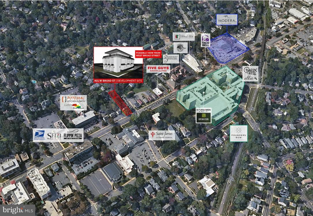 Rare opportunity to acquire a 15,334 SF lot with approved plans for an 11,740 SF multi-level development. Located at a high-visibility, signalized corner on West Broad Street, the site benefits from premier billboard exposure in the heart of the Little City. Minutes from Founder’s Row, Modera, I-66, and I-495, and just a 15-minute walk to Metro access.15,334 sf Lot with Site Plan Approval for a 11,740 SF multilevel building. (An existing 3-level 1,926 SF building currently sits on the property.)
16 parking spaces + 2 street parked spaces
Floorplate: 4,400 SF direct entry at grade to the lower level from the rear parking lot, and direct entry on grade for the main level facing West Broad Street. The main level includes mezzanine space and a rooftop deck, as shown in the plans. Large Signage opportunities are also featured in the plans.
Zoned B-1; allowing for restaurants, retail, daycare, hotel, office, and medical
Prime location just one block from Founders Row in the City of Falls Church