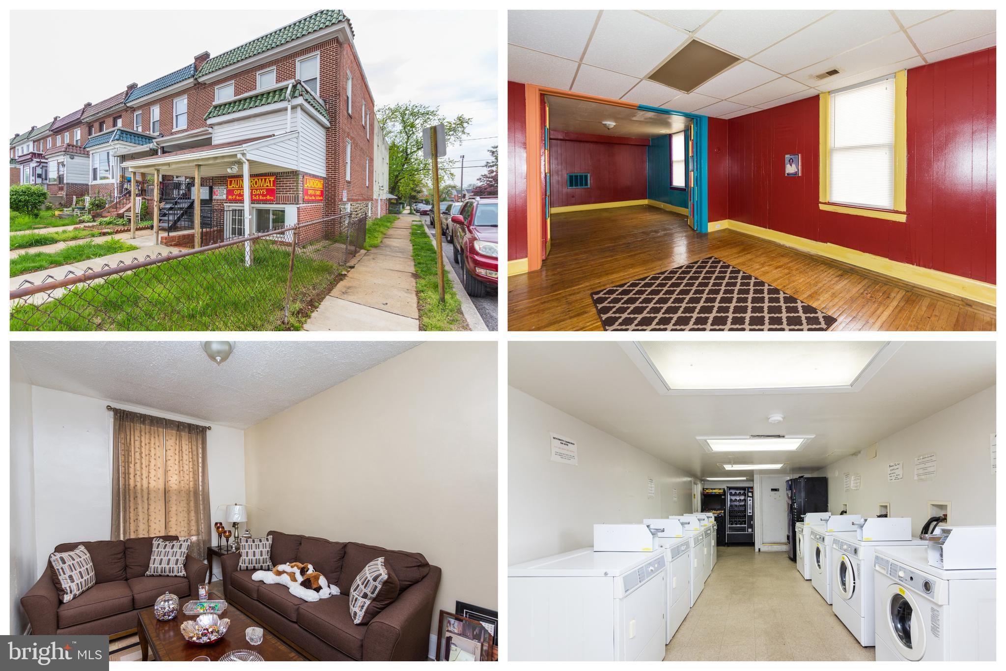 INCREDIBLE INVESTMENT OPPORTUNITY! END OF GROUP ROWHOME WITH 2 COMMERCIAL SPACES AND 4 RENTAL APARTMENTS! Main level commercial space was previously used as a laundromat and a salon - keep separate or combine for a larger commercial space.  4 upper level apartments consisting of two 1 bedroom, 1 bath apartments & two 2 bedroom, 1 bath units.  Separately metered and ready to add to your rental portfolio!  Monthly rental income of $4,141