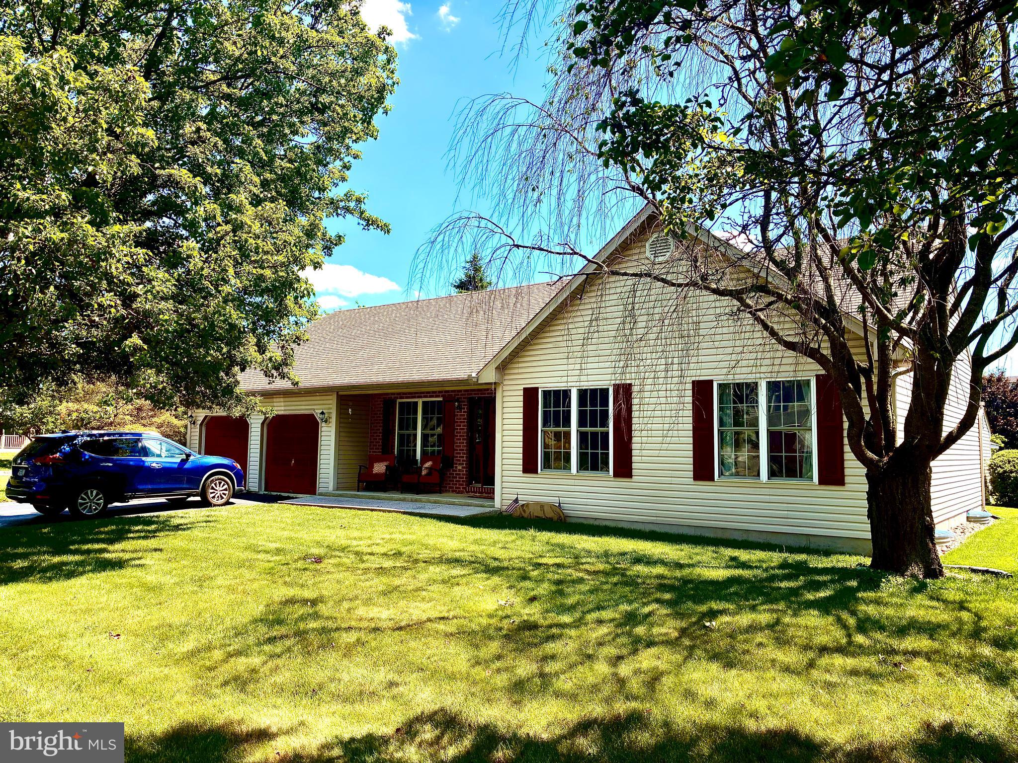 Exceptional spacious ranch style home on a flat corner and convenient lot in Exeter Township. Front porch, rear deck/patio, fenced rear yard, and large storage shed. Fully finished lower level with a home theater system, 4th bedroom, powder room, and bar (sink and drain not connected). Main floor family room and formal dining room. Built-in bookshelves/entertainment system in living room. Move in ready home.