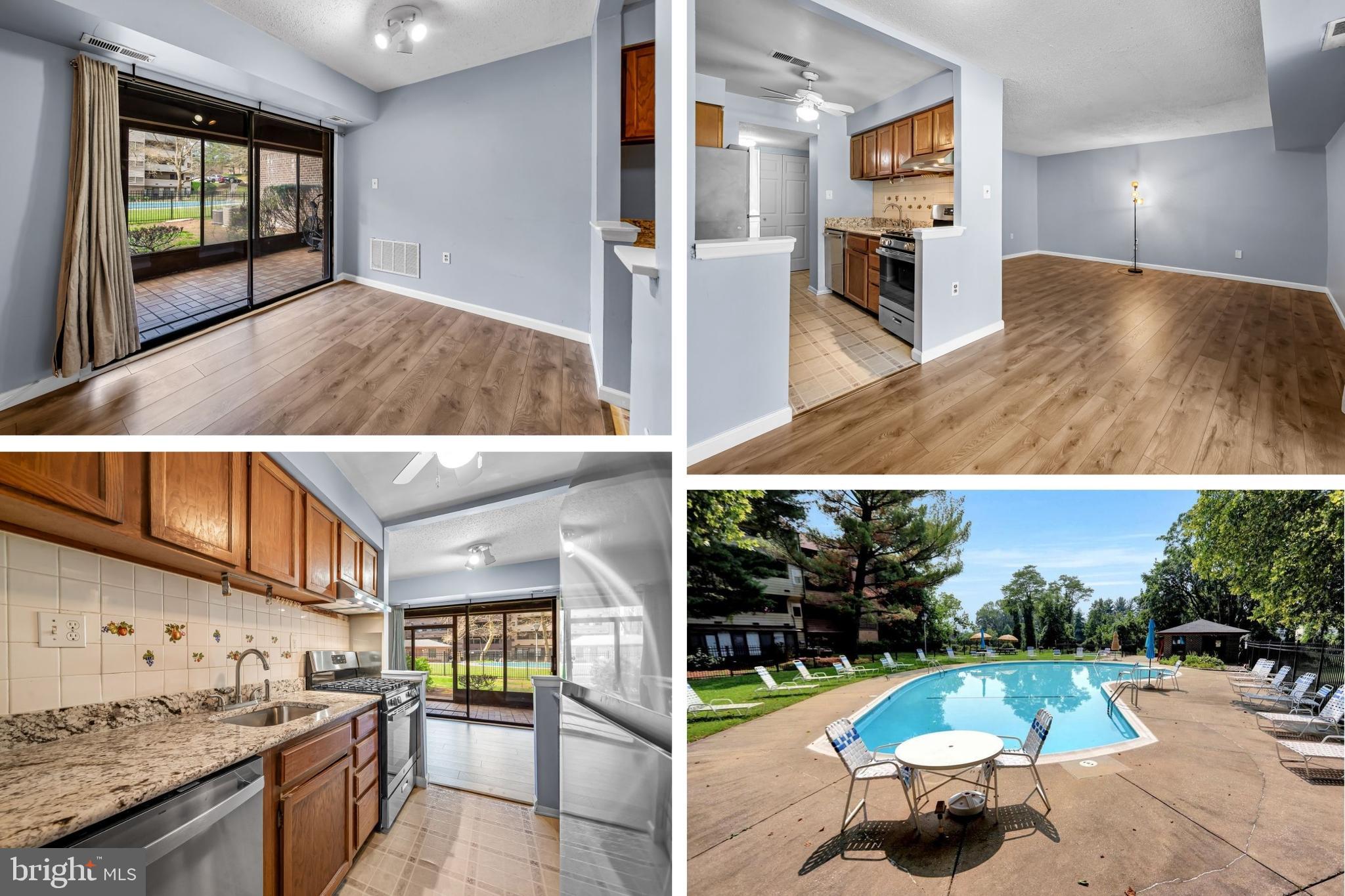 Adorable garden-level condo with a patio view to the community pool! Great patio for watching/enjoying the community activity. Luxury vinyl  flooring throughout, fresh paint, new stainless gas stove w new exhaust fan, new fridge, new dishwasher, granite countertops, and a ceiling fan in the kitchen! Wow. Modern bathroom to boot! Enjoy all that this community has to offer! Your condo fees include common area electric, water and sewer, gas and heating, pool with 2nd hot kiddie pool and tennis court. Don't miss the opportunity to live in a community close to everything!