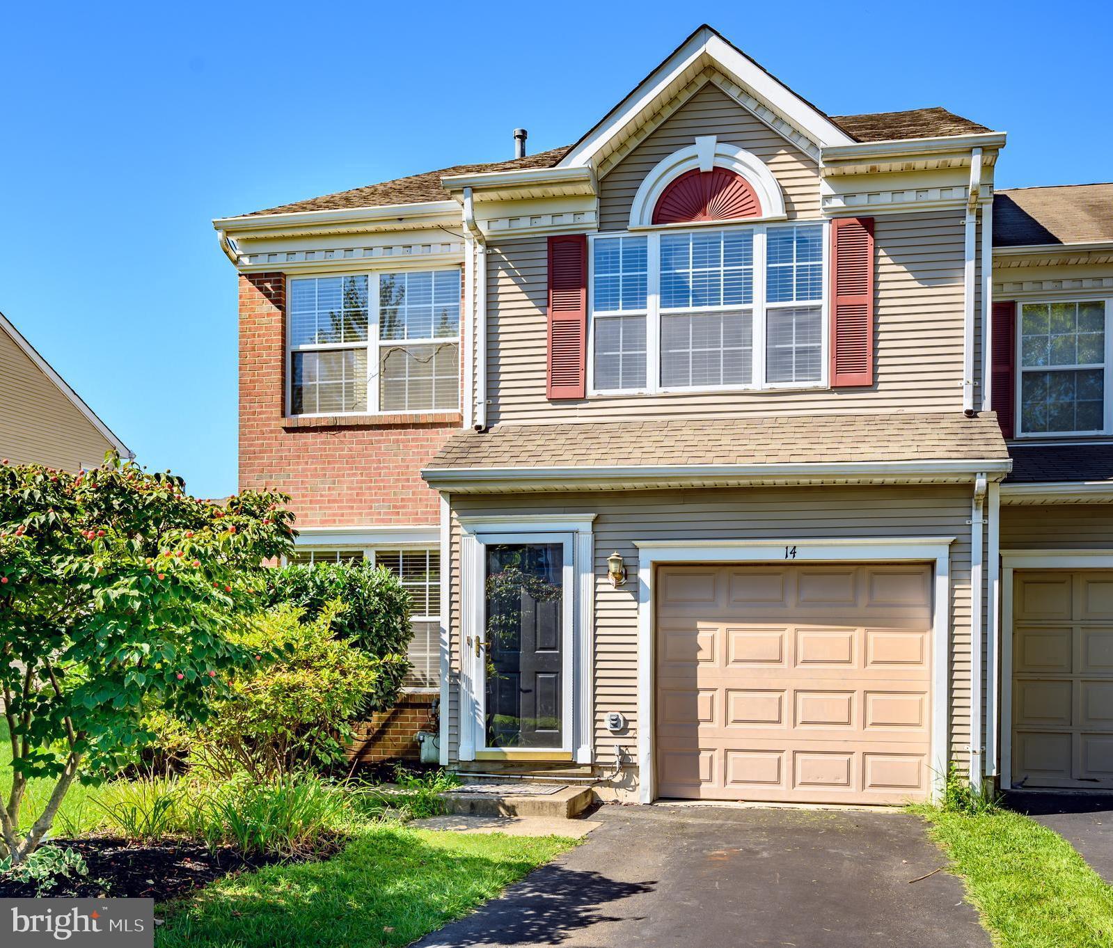 Welcome to 14 Quince Circle in the Raven's Claw section of Newtown Grant. This lovely end-unit townhome has been freshly painted throughout and offers a spacious, inviting floor plan. Upon entering the home, you will enjoy the sun-drenched living room with high hat lighting and an extra wide window sill area that would make for a great window seat or simply displaying your precious photos or favorite plants. The large kitchen boasts a ceramic tile backsplash, built-in microwave, gas stove and a Bosch dishwasher. The sun-filled breakfast area offers a vaulted ceiling, another extra wide window sill and a door to the rear paver patio and fenced rear yard. The family room is open to the kitchen and is highlighted by a wood burning fireplace and is flanked by windows on each side, allowing for plenty of natural light. The dining room has plenty of room for entertaining family and friends. A half bath, a large walk-in closet for storage and access to the one car garage completes the first level. The second floor of the townhome boasts hardwood flooring and provides the spacious main bedroom suite, complete with vaulted ceiling, a separate sitting room, walk-in closet and the main bath. This bathroom has a separate shower and a ceramic tile surround soaking tub. There are two additional nicely sized bedrooms that share the hall bath. A conveniently located laundry area finishes off the second floor. Newtown Grant offers walking paths, pool, tennis courts and playground areas. It is conveniently located close to the Newtown Bypass with an easy commute to NJ, NYC, Phili and all the charm that Newtown has to offer, including coffee shops, restaurants and shopping. Make your appointment today.