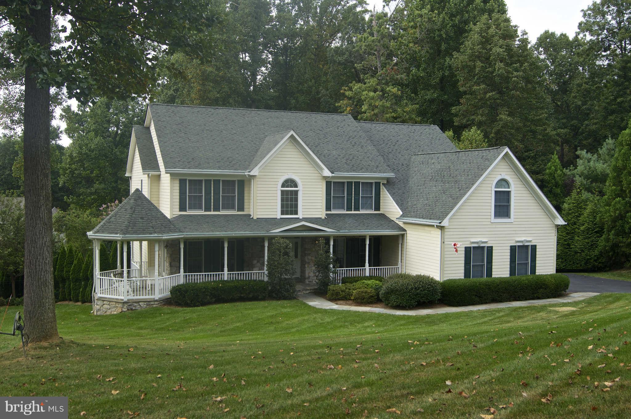 NEW PRICE! Beautifully situated 5 BR, 4 1/2 BA colonial on a bucolic cul-de-sac. Professionally landscaped grounds w/private rear yard, in-ground pool, & 3 car garage. Spacious open floor plan incl kitchen w/cherry cabinets, stainless appliances and family room w/lovely FP. Large Master w/luxury Bath, over-sized walk-in & Sitting Rm/Office. Finished L/L w/2nd FP & guest rm. plus walk-out to pool.