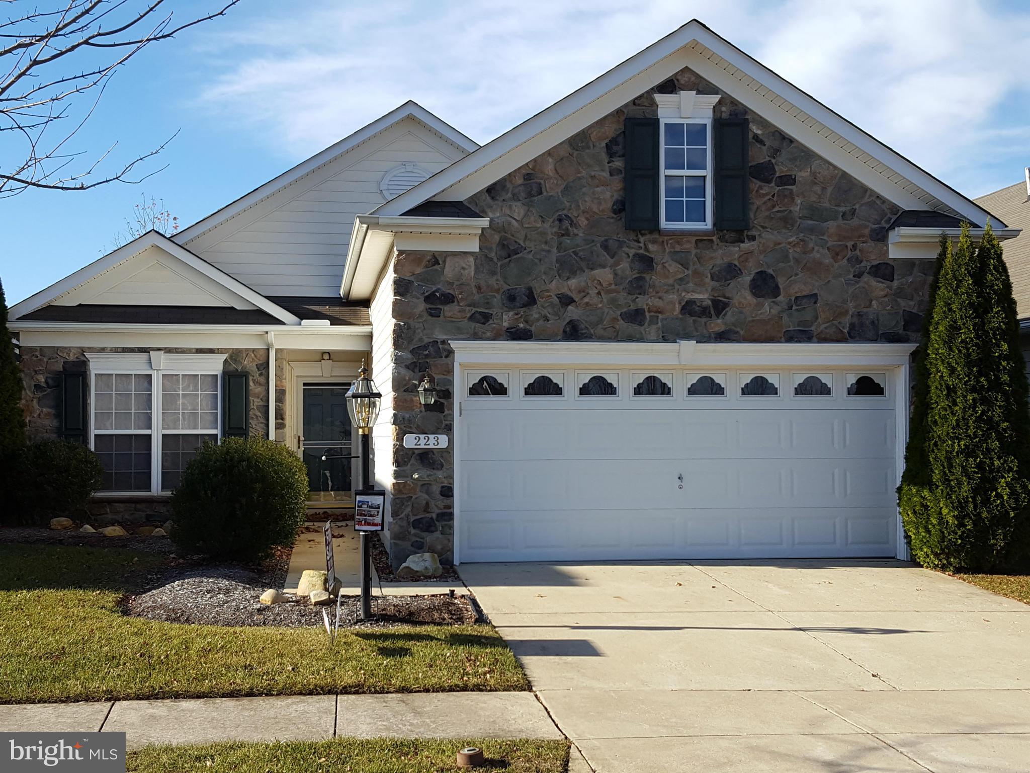 Beautiful, move in ready Rancher in sought after Symphony Village at Centreville (55+) community.  Home features 3 bedrooms, 2 baths, large living room, upgraded kitchen, stainless steel appliances and a fabulous family room with gas fireplace.  Community offers a Club House, Billiards Room, Indoor and Outdoor Swimming Pools, Fitness Center, Tennis Courts and much more. No pets, No Smoking