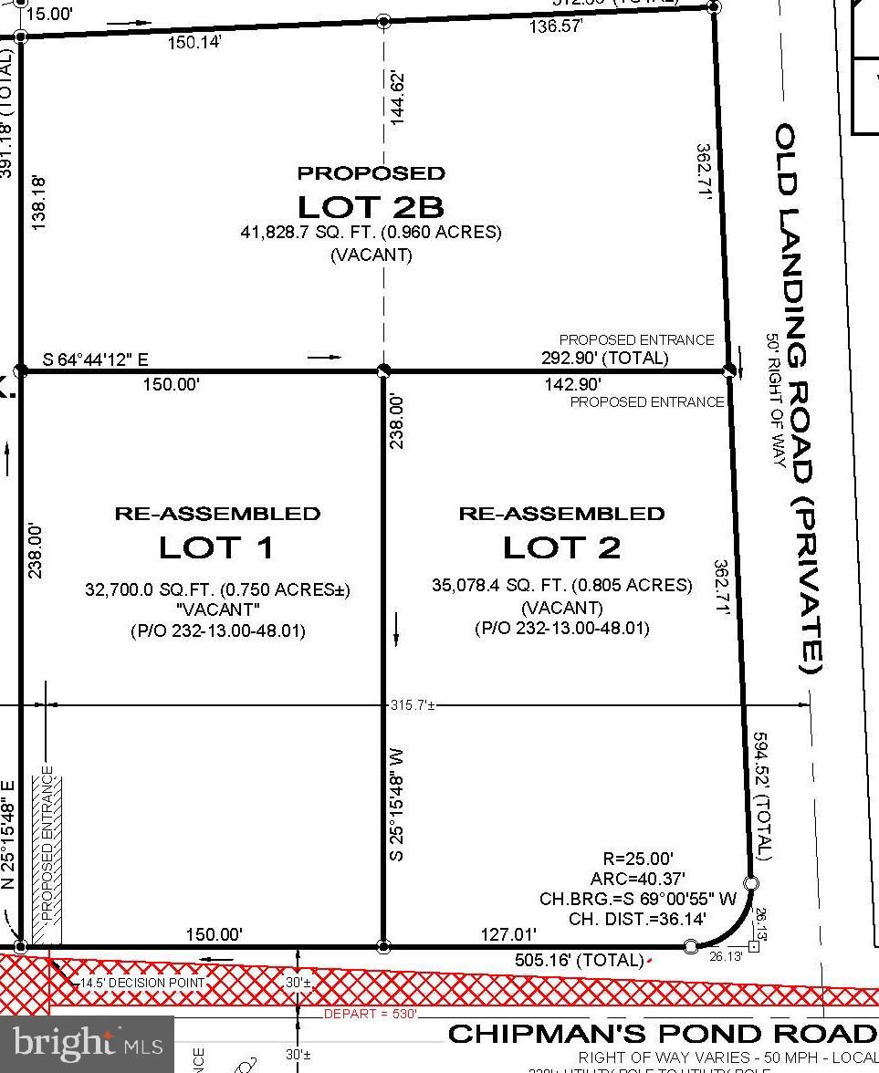 Amazing location! 
Lot #2 as shown on the attached survey. 
3 building lots located a the corner of Chipman's Pond Rd and Old Landing Road. 
See survey in attachments and photo. 
Approximately 8/10-acre (corner) building lot.
Site evaluation for full-depth gravity-fed septic system has been submitted for approval to DNREC.

IF REQUIRED, driveway entrance permits & culvert pipe will be the responsibility of the buyer.