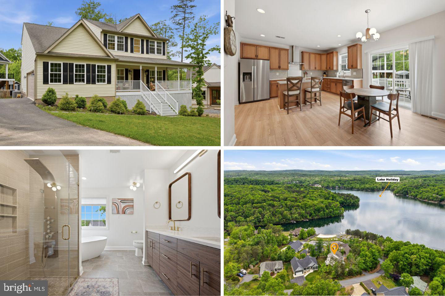Lake living at its finest! Perfectly positioned just 450 feet from Lake Holiday, the swimming beach and other community amenities are just steps away from the front door. Tucked in among the trees with water views from multiple angles including the front porch, this extensively renovated home blends timeless design with modern comfort in over 2,500 finished square feet. Gleaming wood floors and a two-story foyer welcome you into this comfortable home that features updated lighting, functional plantation shutters, and many other recent improvements. The chef’s kitchen has been thoughtfully upgraded with a professional-grade GE Café six-burner gas range, quartz countertops, LVP flooring, and ample high-end wood cabinetry that adds warmth and character. Renovated bathrooms offer a clean and sophisticated aesthetic, including a beautifully redesigned primary ensuite with a walk-in tile shower, dual vanity, and freestanding soaking table overlooking the 240-acre lake. The separate den also provides lake views for everyday enjoyment while working or relaxing. Other desirable features include tall ceilings and a cozy gas fireplace at the heart of the home. The walk-out unfinished lower level affords an opportunity for storage and future finishing with rough-in plumbing and plenty of open space. Outside, a fully fenced yard provides a private space to enjoy the high-end hot tub that conveys with the home. Major system upgrades provide peace of mind and efficiency, including a dual-fuel, multi-zone HVAC system and a Rinnai tankless water heater. From this unique enclave of Lake Holiday, enjoy easy access to boat docks, trails, and all that this gated lake community has to offer -- creating the ideal setup for boating, kayaking, fishing, or relaxing lakeside afternoons. This unmatched lifestyle is available just outside of Winchester, providing accessibility and convenience for both full-time living or a weekend retreat.