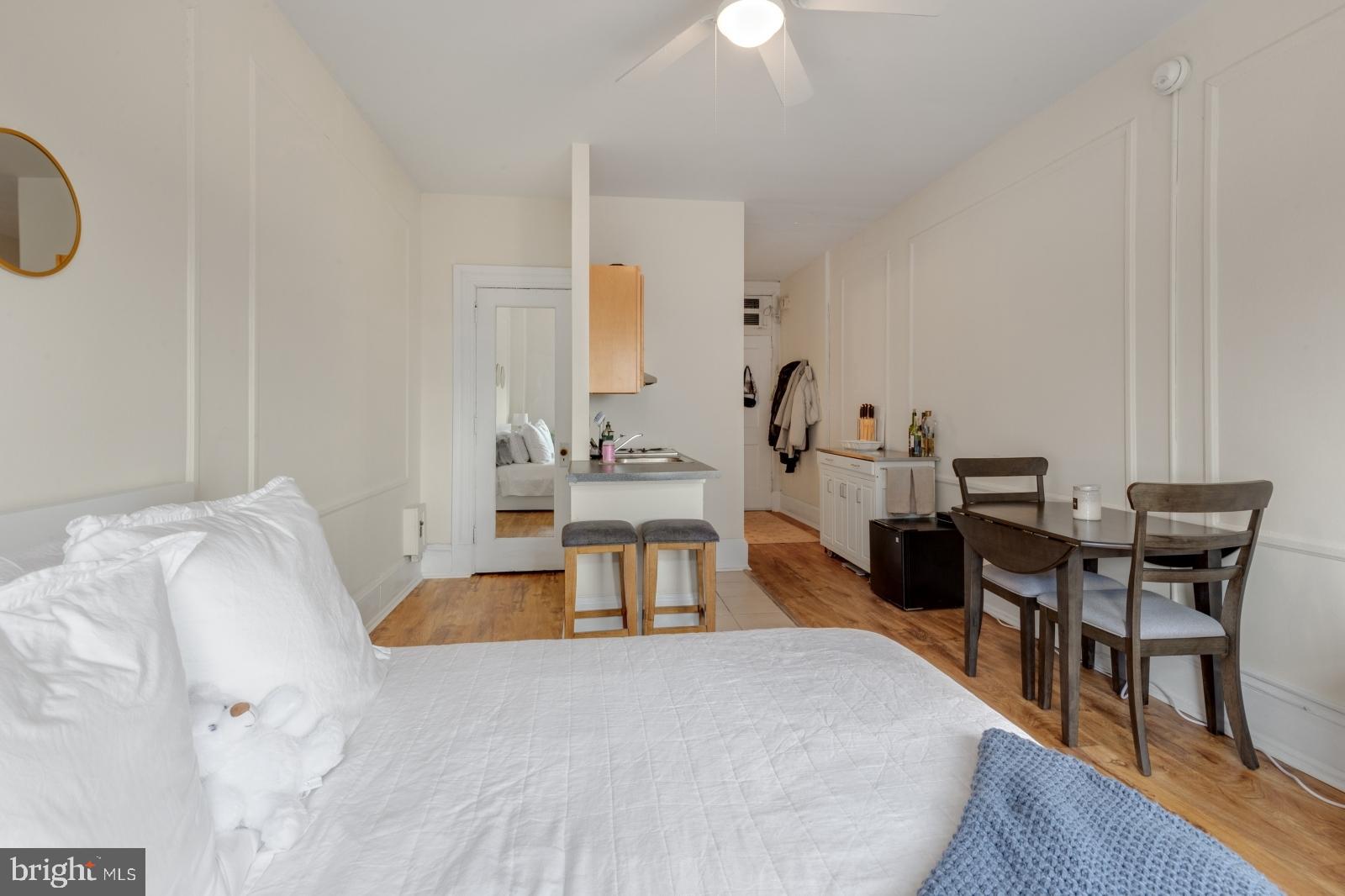 Welcome to Unit 1523 in the Arts Condominium building. This bright 15th floor studio features light hardwood floors, a modern kitchenette, and full bath with tub / shower combination! Just steps from Broad Street's Avenue of the Arts, offering some of the best shopping, dining, and entertainment in the city, this unit has all you need to live comfortably in an unbeatable location. There's public transportation to anywhere just outside your door, building amenities including a fitness center, laundry room, 24-hour desk attendant, hair salon and free internet in the lobby, common room with couches and meeting space, and much more right around every corner!