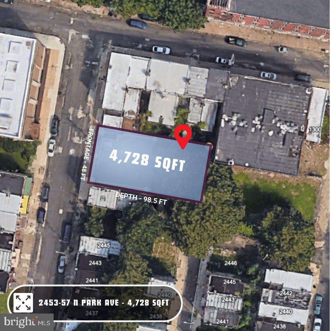 Seize this exceptional investment opportunity in the rapidly expanding Templetown neighborhood, just one block off Broad Street and minutes from Temple University’s vibrant campus. 2453-57 N Park Ave is a 4,728 sq ft vacant CMX-2 zoned lot (approximately 48x99 ft), offering a highly versatile development canvas suitable for commercial, residential, or mixed-use projects. Conceptually, the site presents the potential to accommodate eight residential units and one commercial space, aligning perfectly with the strong rental and retail demand that continues to define this submarket. Investors and developers are advised to verify all development possibilities by consulting with their architect and professional team to review plans, confirm feasibility, and determine the full scope of what may be achievable on this site. Positioned in a high-demand rental corridor marked by rising property values, strong occupancy rates, and proximity to major anchors, including Temple University Hospital, the Broad Street Line, SEPTA bus routes, and a variety of local dining and conveniences, this parcel offers significant upside for those seeking a value-add development opportunity. Opportunities of this caliber are rare in one of Philadelphia’s fastest-growing neighborhoods. Contact us today to explore development possibilities and schedule a site visit!