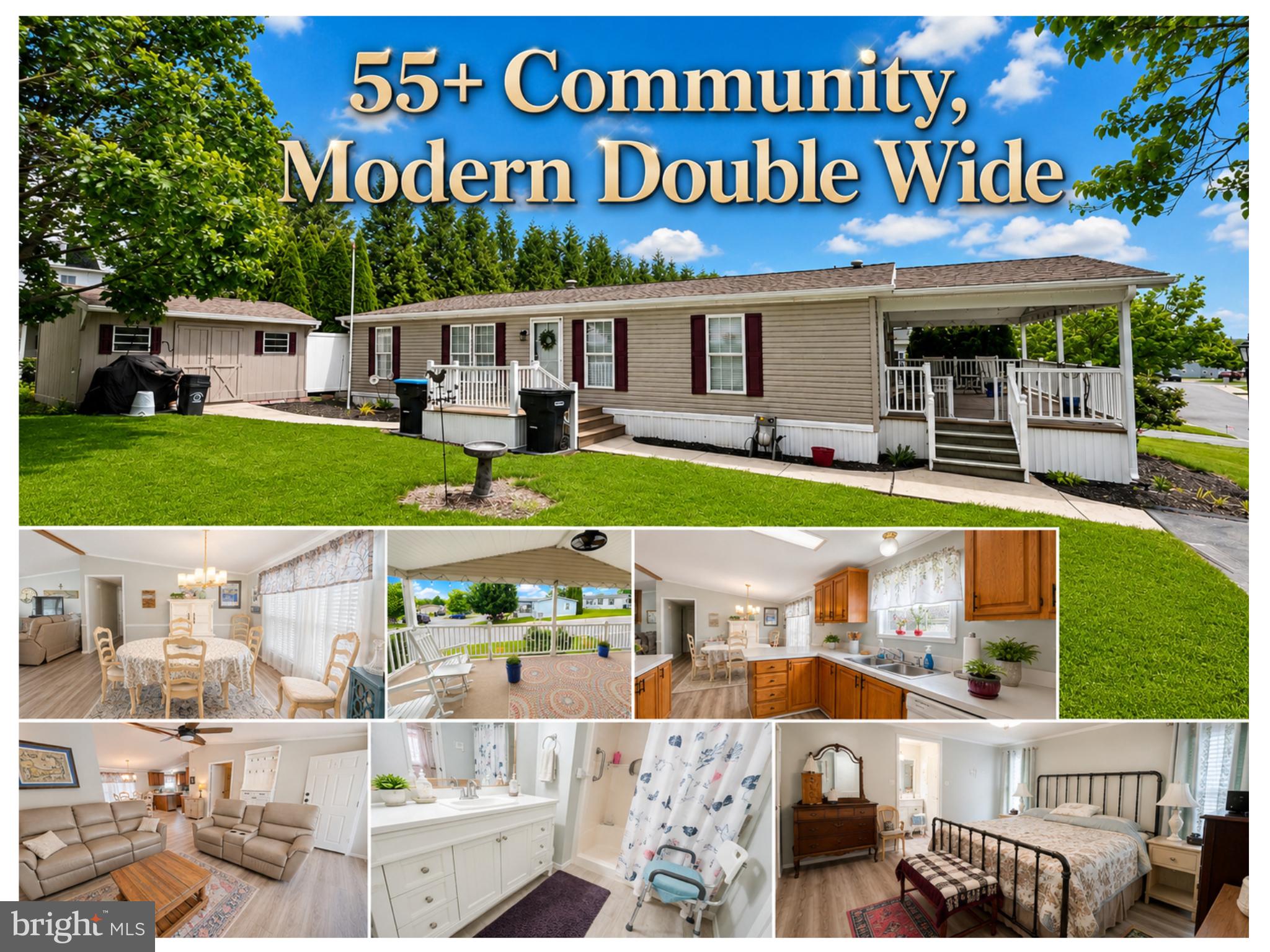 Welcome to this bright, sun-filled and beautifully refreshed double-wide manufactured home located in a sought-after 55+ community in Palmyra. Set in a peaceful and desirable location with mature trees and ample green space between homes, this charming home offers comfort, updates, and easy living.

Inside, you’ll find a freshly repainted interior, recent laminate flooring throughout, and cathedral ceilings that create an open, airy feel. The spacious living areas flow nicely into the modern kitchen, which features natural gas cooking, all appliances, a breakfast bar, pantry, and an adjoining breakfast area. A separate dining room provides additional space for entertaining or everyday meals.

The home offers 3 bedrooms and 2 full bathrooms, including a generous primary bedroom with a wall of closet space and a private bath featuring an upgraded vanity, walk-in shower, and roomy linen closet.

The roof was installed in 2010, natural gas furnace and central air installed in 2018, and a new installed electric hot water heater. One of the standout features is the inviting 11 x 24 covered front porch with cathedral ceilings — the perfect spot to relax and enjoy the peaceful surroundings. You’ll also appreciate the side composite deck with maintenance-free vinyl railing, plus a 10 x 14 storage shed complete with a workbench and loft storage.

Enjoy a serene lifestyle in a friendly, active, pet-friendly 55+ community. This well-kept home offers the space, setting, and updates buyers are looking for — don’t miss it! 🏡