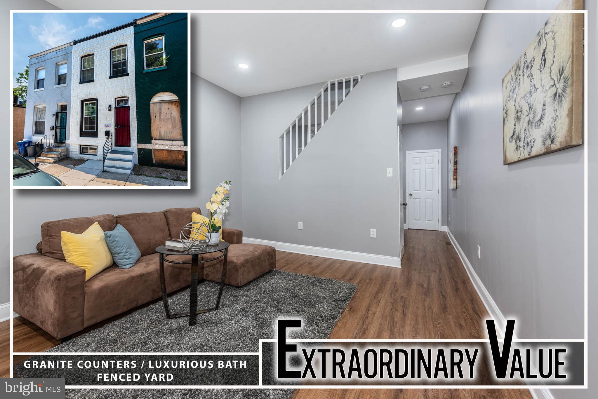 Exceptional opportunity to own this fully renovated and move-in ready rowhome that blends classic charm with stylish modern upgrades. Step inside to warm wood flooring that flows throughout the main level, creating a seamless and inviting space. The spacious living room is perfect for relaxing or entertaining and leads into a separate dining area ideal for hosting dinner parties or family meals. The thoughtfully designed Chef’s kitchen boasts gleaming granite countertops, stainless steel appliances, custom cabinetry, and a tile backsplash—offering both beauty and functionality. A convenient main level powder room adds extra comfort for guests.  Upstairs, you'll find three generously sized bedrooms filled with natural light, along with a tastefully updated full bath. The large unfinished basement offers excellent storage space and endless potential for additional living areas or a workshop. Out back, the private rear yard provides the perfect spot for summer barbecues, gardening, or simply enjoying the outdoors.  Situated just minutes from Johns Hopkins University, Charles Village, local parks, shopping, dining, and major commuter routes—this home offers unbeatable value, convenience, and style in one of Baltimore’s most vibrant neighborhoods. Don't miss it!