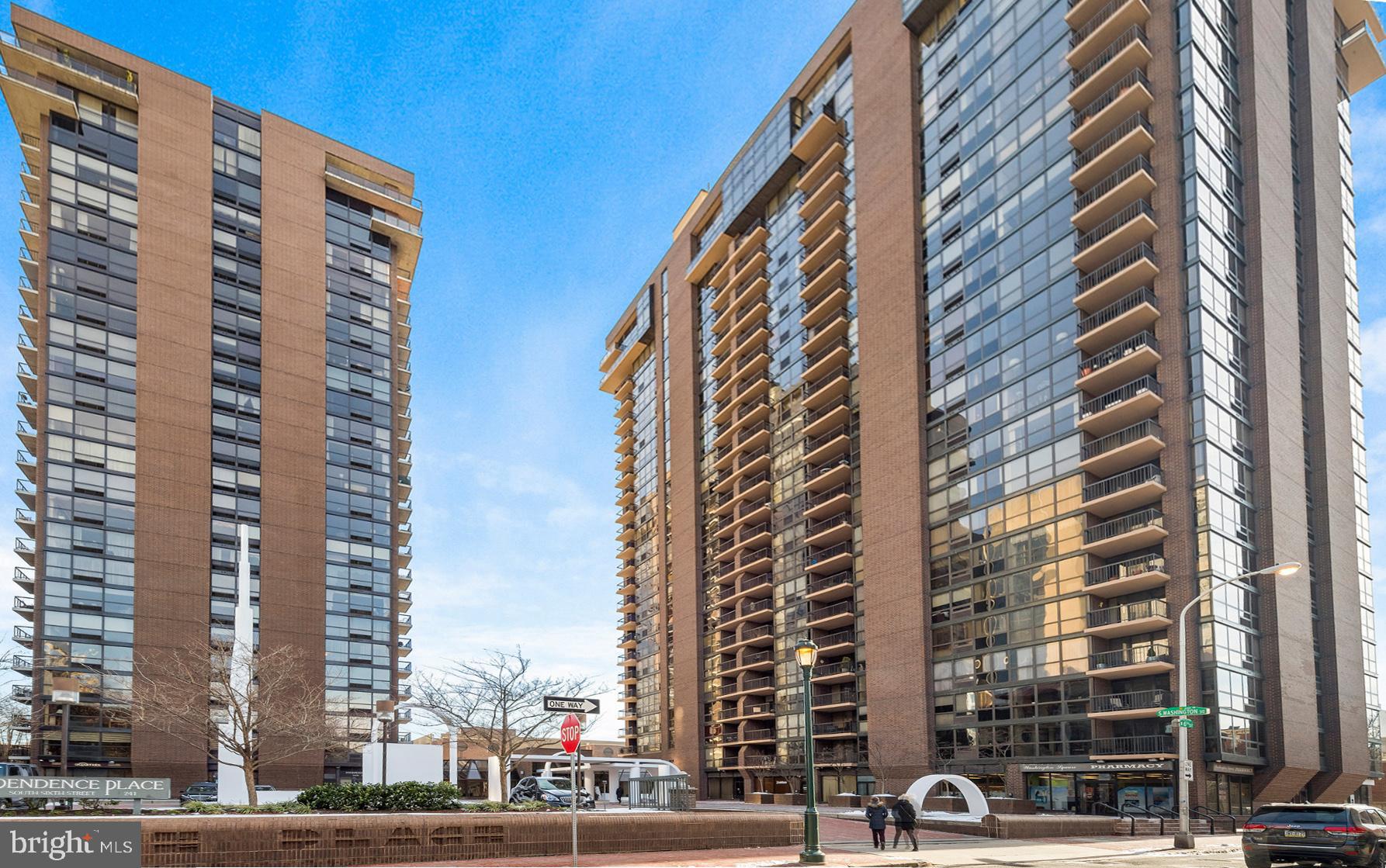 Experience the energy of city life in your sophisticated, quiet retreat.  Rarely-available 1+den/1.5 baths in Independence Place, a premier building in Society Hill.  The extra-wide living room leads to an expansive terrace over the treetops on pedestrian-only Locust Walk; the adjacent den is your office, formal dining area or guest quarters.  The renovated kitchen has custom cabinetry, granite counters, Italian glass backsplash, breakfast bar and stainless steel appliances.  The generous primary suite with large corner window offers exceptional storage including a walk-in outfitted closet. The upgraded primary bath provides more custom storage and separate makeup/dressing table as well as a stall shower.  There’s a large utility closet with Bosch W/D and wall of built-in cabinets as well as newer HVAC units throughout. There is monthly parking (extra fees) which can be accessed through the lobby.

A highly sought-after community in the heart of historic Philadelphia, Independence Place is known for superb 24/7 front-desk staff, on-site management and residential services.  It recently completed renovation of its lobby and elevators and added a state-of-the-art gym, large package room with refrigeration, private outdoor patio and owners’ storage lockers.  With a 99 Walkability Score, you’re within blocks of restaurants, markets, pharmacies and all conveniences as well as beautiful Washington Square Park across the street.  This lovely home is the best of all worlds.