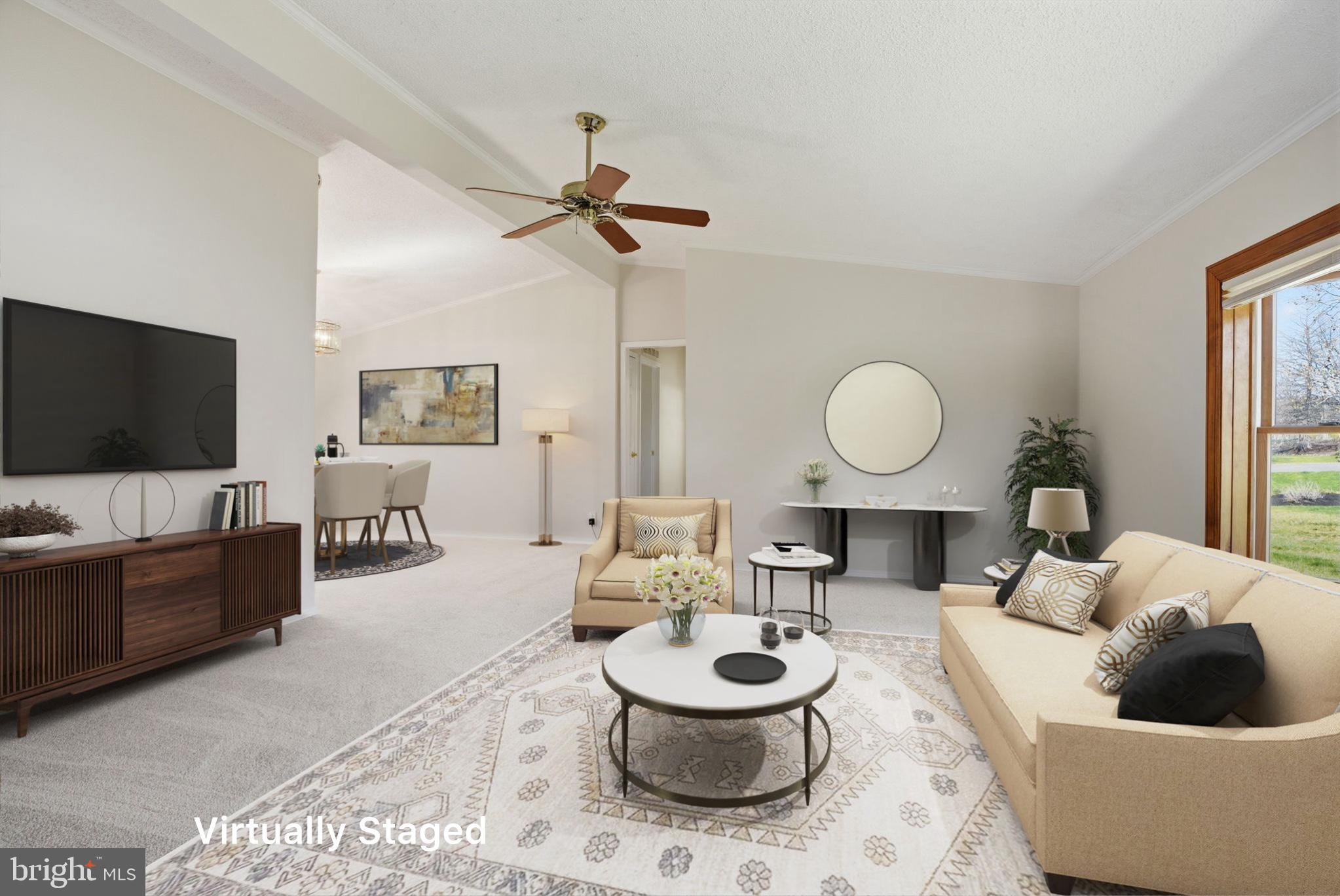 Welcome to 7 Juniper Cir in Buckingham Springs!  This wonderful 55+ community is full of group activities, outdoor pool, and a clubhouse for the residents.  Location is everything and this home is in a terrific spot. Walking distance to the pool and clubhouse, backyard views of the pond and fountain,  and close to the neighborhood entrance for quick in and out trips. The home has just undergone a magnificent facelift. New carpets and flooring throughout the entire home. Fresh neutral paint in every room and new lighting, hardware, door handles, etc.  Stepping through the front door, you immediately enter the oversized living room with a large bay window and a pellet stove for cold evenings.  After the living room, enjoy entertaining family/friends in your full-size dining room with sliding glass doors to an enclosed sunroom and deck.  The expanded kitchen is gorgeous with more cabinets than you'll ever need, breakfast nook, and tons of natural light. The primary bedroom has gorgeous views of the pond and waterfalls, walk in closet and ensuite bathroom.  There is a second bedroom with 2 closets and a full size laundry room with mud door.  For convenience there is also a shed to hold all of your outdoor gardening equipment. Call to schedule your appointment now!  1 yr home warranty included for peace of mind