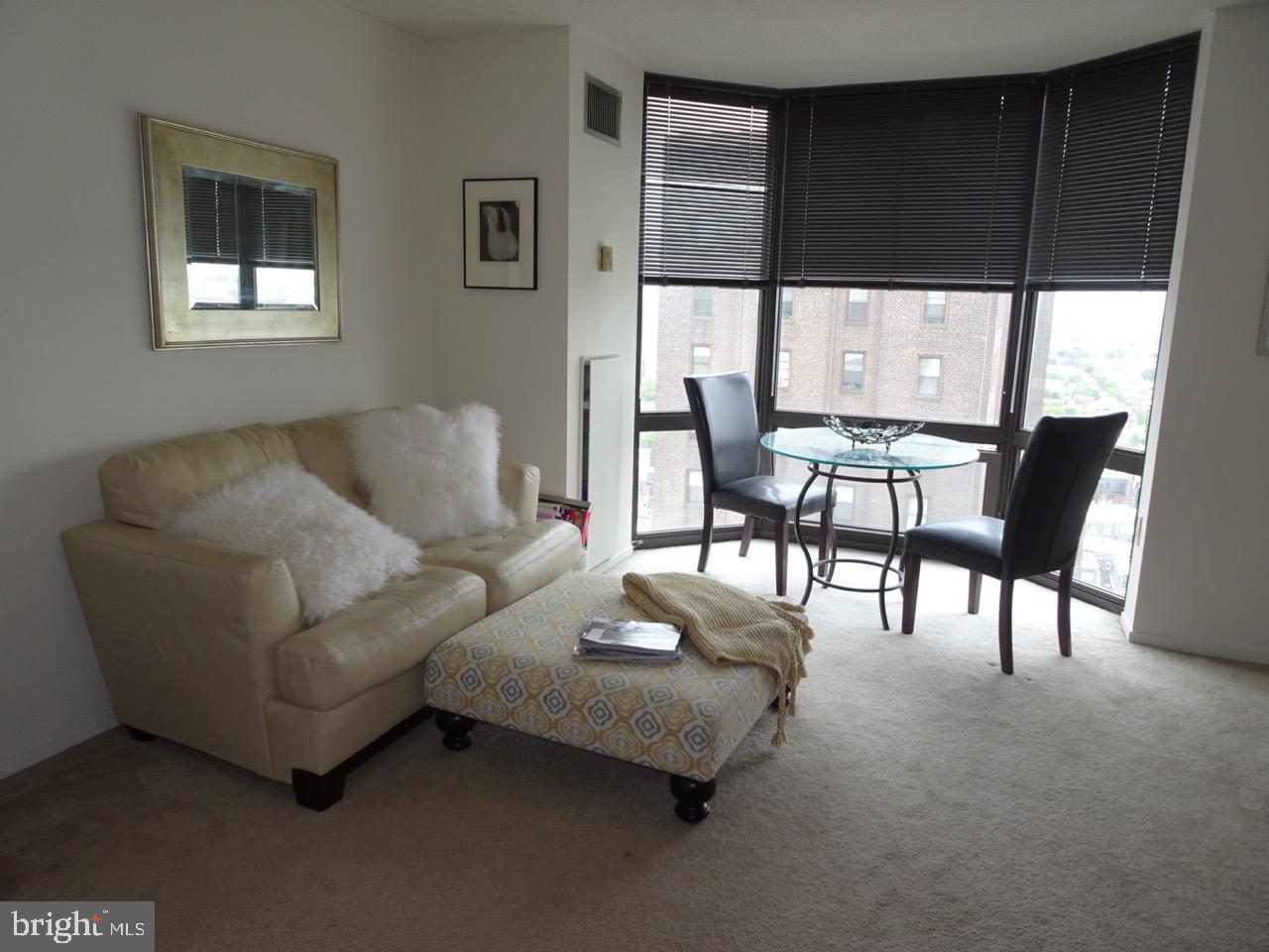 Spacious studio on a high floor of Wanamaker House with skyscraping city views! This light-filled efficiency features a generously sized living area with a bay window; fully-equipped kitchen with ample cabinetry and counter space; a full hall bathroom with a shower/tub; and excellent closet space throughout. Vinyl floors will be installed throughout. The Wanamaker House is located one block from Rittenhouse Square and provides easy access to both Center City and University City; residents enjoy a 24-hour doorman, a seasonal rooftop pool, a fitness center, and a parking garage available for an additional fee (subject to availability). All common areas were recently renovated including the lobby, hallways, meeting room, amenity lounge, and fitness center, designed by world- renowned architect Cecil Baker.
