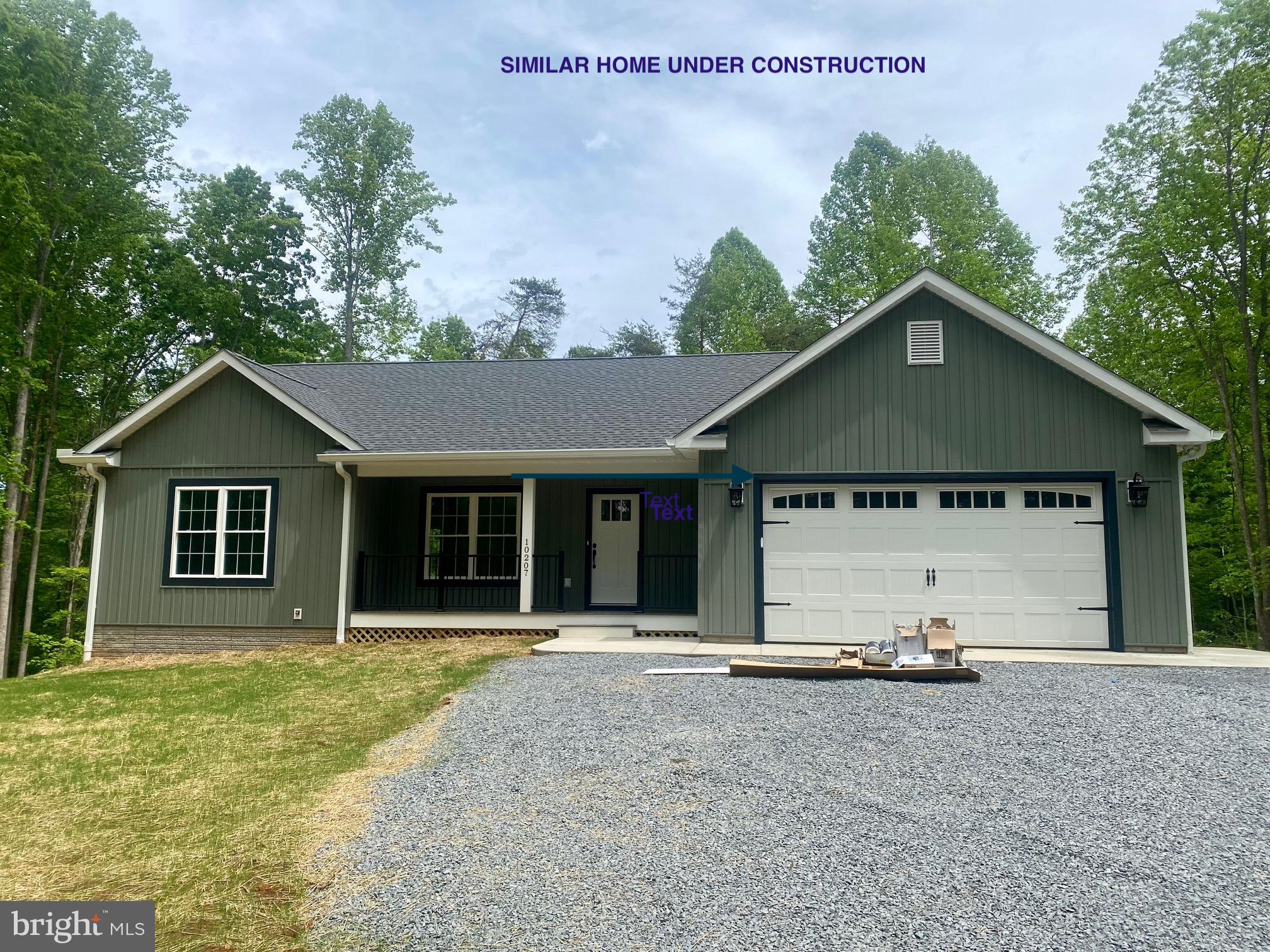 BRAND NEW HOME READY IN AUGUST w/ 1726 sq ft finished on 2.9 ac lot; 3BR; 2BA and garage with upgraded finishes. In addition, the property has a pretty setting situated back from the road among the trees.  Quality craftsmanship throughout with several upgrades: stainless appliances, quartz or similar countertops, tiled primary bath shower, 12'x 16' deck with steps to grade, people access door to the garage, garage door opener, and so on. Plenty of space to enjoy the peace and quiet after a long day.  Great value for the money.  Close to Rt. 20 in Unionville  for a commute to Fredericksburg, Culpeper, Charlottesville or even NoVA. Comcast in front of property.