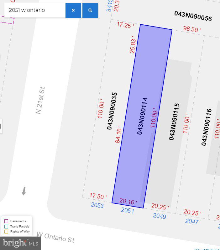 Large 20x110 ft (2,220) sq ft lot located in the bustling Temple Hospital section of Philadelphia. Development is moving rapidly around this area.  To be sold with 2053 w Ontario st that is also listed.
